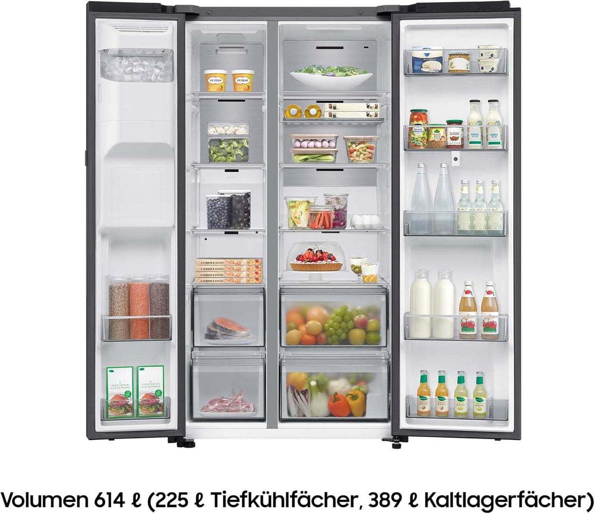 Frigorífico americano Samsung RS90F66BEFEF, frigorífico AI con congelador, 178 cm, 614 l, dispensador de hielo/agua con conexión a la red, Family Hub, AI Energy & Voice Control, acero inoxidable negro