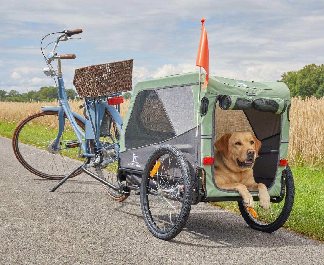 Remolque para perros, carrito para bicicleta, cochecito Cruvado hasta 45 kg, plegable, estructura de acero, correa de seguridad, reflectores, enganche universal