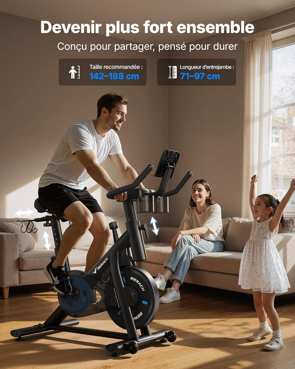 MERACH Bicicleta Estática para Casa - Bicicleta de Fitness de Interior Silenciosa con Resistencia Ajustable, Pantalla LED, Asiento Cómodo, para Entrenamiento Cardio, App Exclusiva, Capacidad Máx. 136 KG