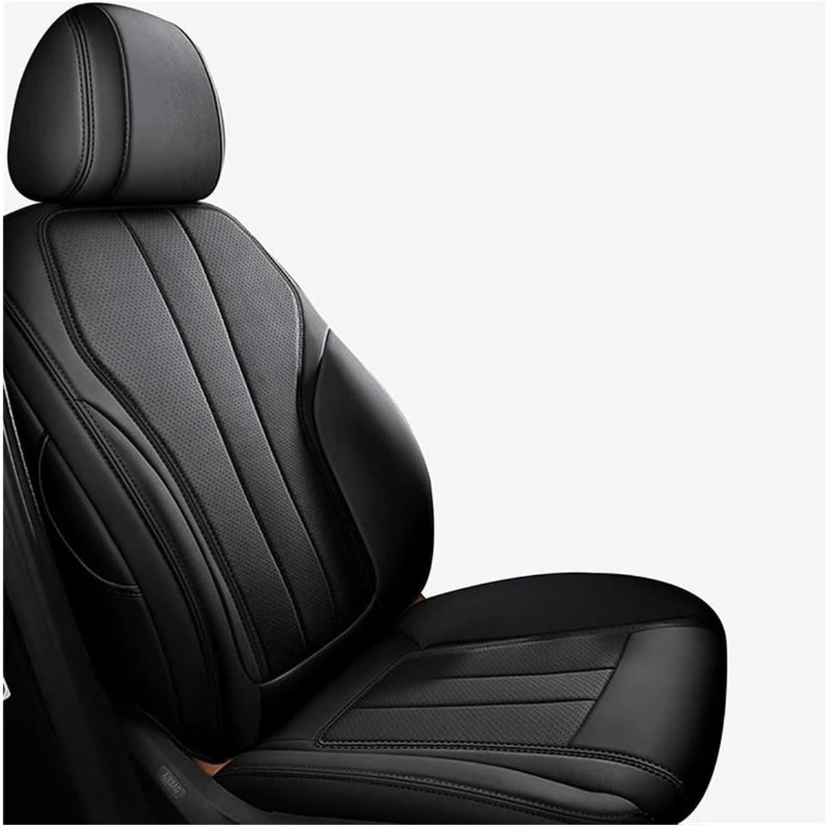 FNCVTM para Chrysler 200 300C Juego completo de accesorios de cuero para fundas de asiento de coche, cojines para asientos delanteros (Negro, 5 plazas)
