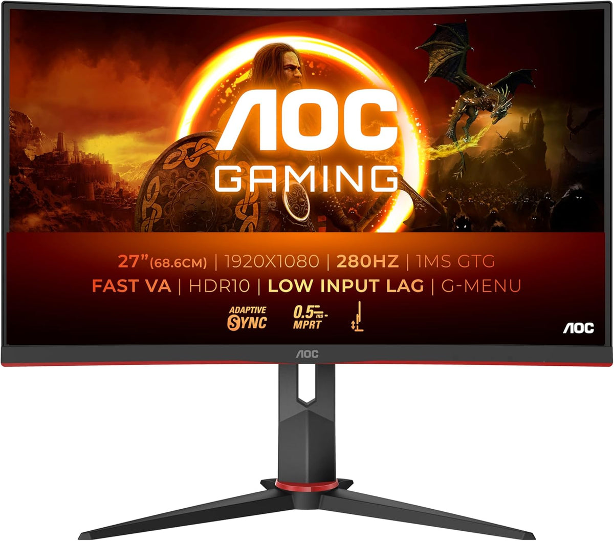 AOC Gaming C27G4ZXE - Monitor curvo FHD de 27 pulgadas, 280 Hz, 1ms, HDR10, FreeSync Premium (1920x1080, HDMI, DisplayPort) Negro/Gris