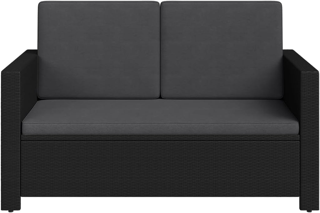 STEELSØN Elnath Sofá de jardín de 2 plazas – Salón de jardín de ratán negro/antracita – Cama lounge para balcón/jardín/terraza – sofá pequeño que ahorra espacio – Set de sofá para exteriores con cojines – muebles de balcón resistentes a la intemperie