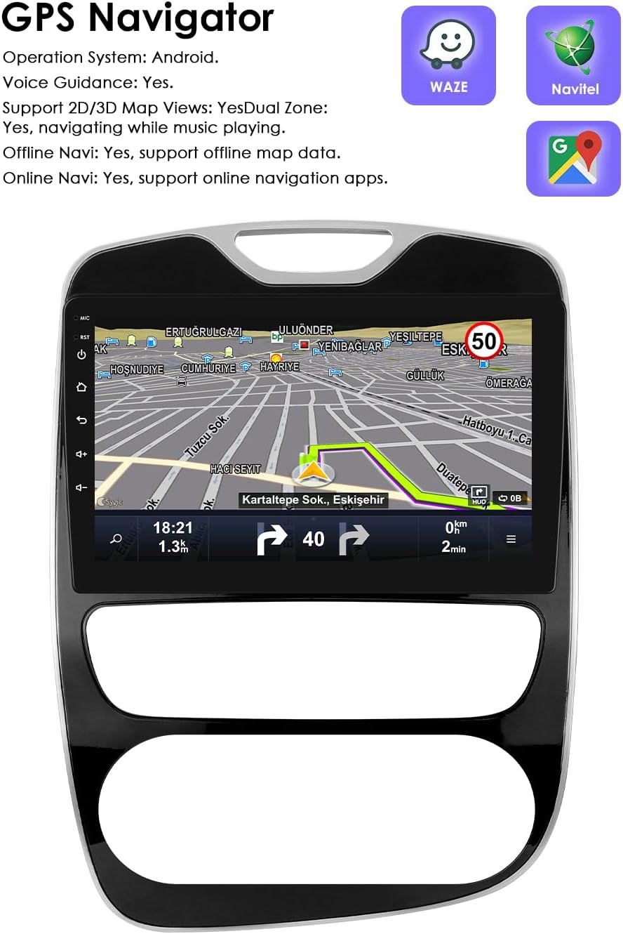 Autorradio Ossuret para Renault Clio 4 (2012-2019), pantalla táctil Android 13 de 10.1 pulgadas, 2+64 GB, navegación GPS con Carplay, Android Auto, WiFi, SWC, Bluetooth y USB