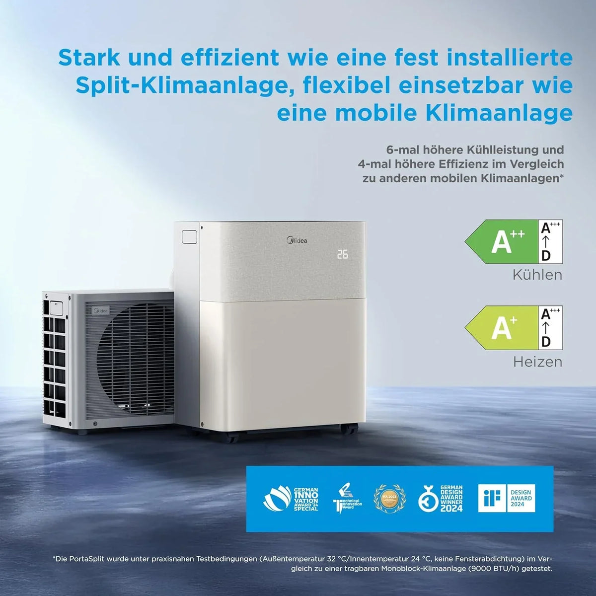 Aire acondicionado split portátil PortaSplit-E 12000 BTU 3,5 kW refrigeración calefacción A++ para habitaciones de hasta 42 m² control por app