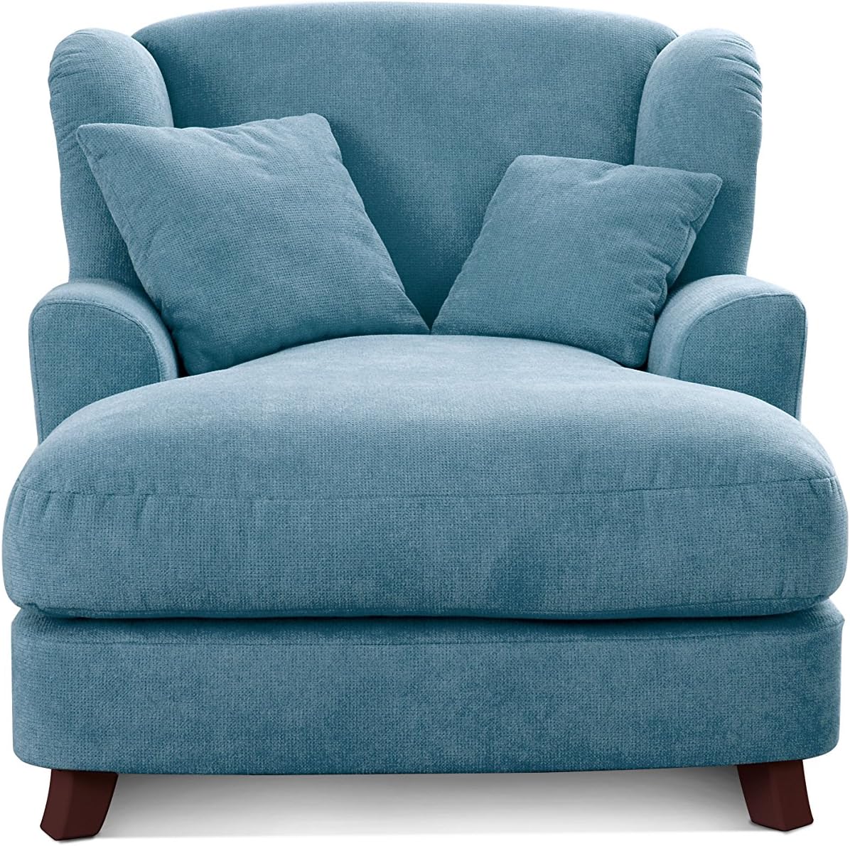 Sillón XXL Cavadore Assado / Gran sillón tapizado con patas de madera y asiento amplio / Incl. 2 cojines decorativos / 109 x 104 x 145 / Tejido de punto azul claro