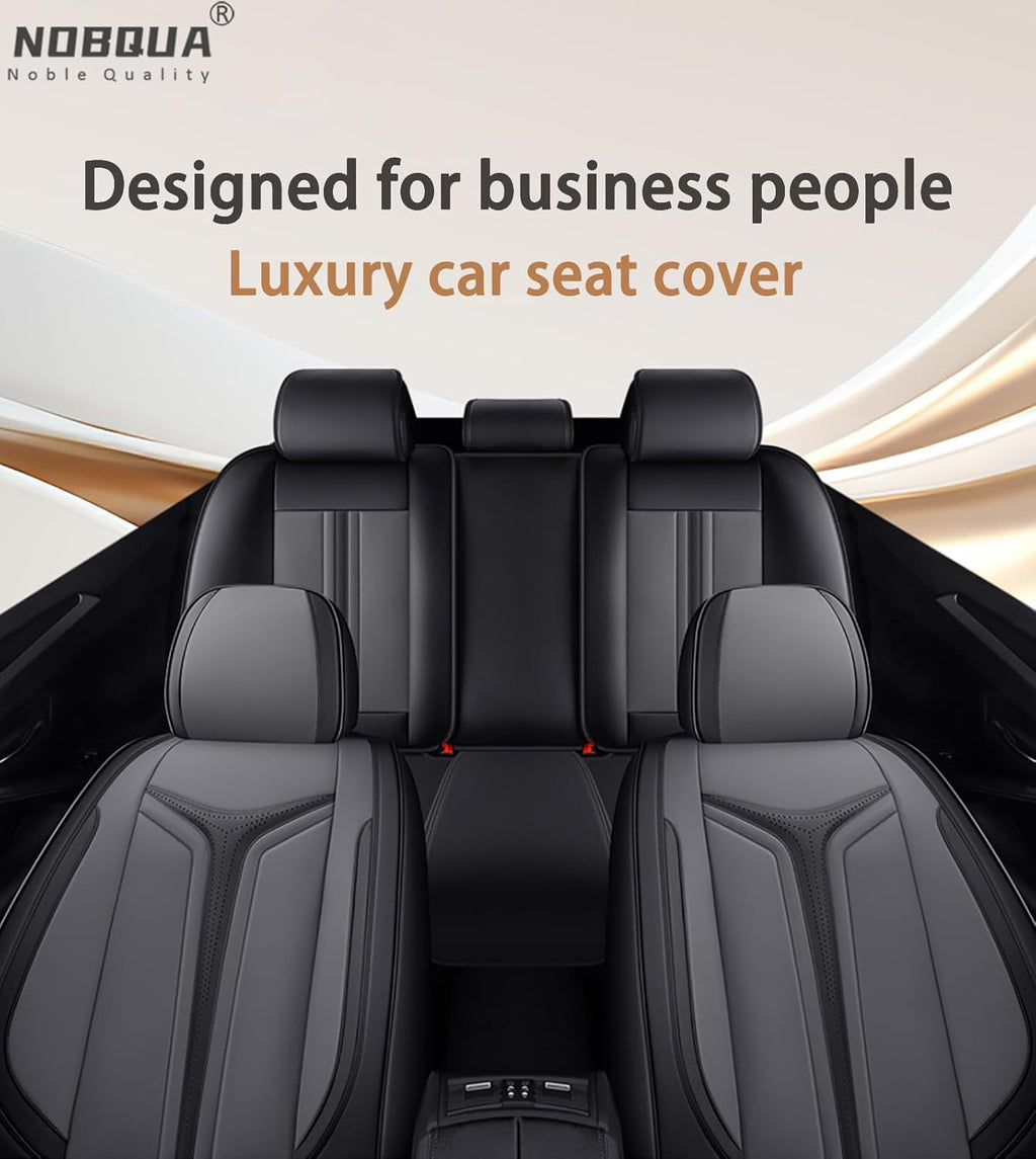 NOBQUA Fundas de Asiento de Coche Premium Universales de Piel sintética para 5 plazas – Impermeables, Antideslizantes, Transpirables, Antiarañazos – Apto para SUV, Sedán, Monovolumen – Juego de Protección Interior para Coche