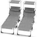 Set de 2 tumbonas plegables 194 x 68 x 29 cm, silla de aluminio con capacidad de hasta 150 kg, tumbona de playa y jardín resistente a la intemperie, con protección solar y respaldo ajustable, gris claro