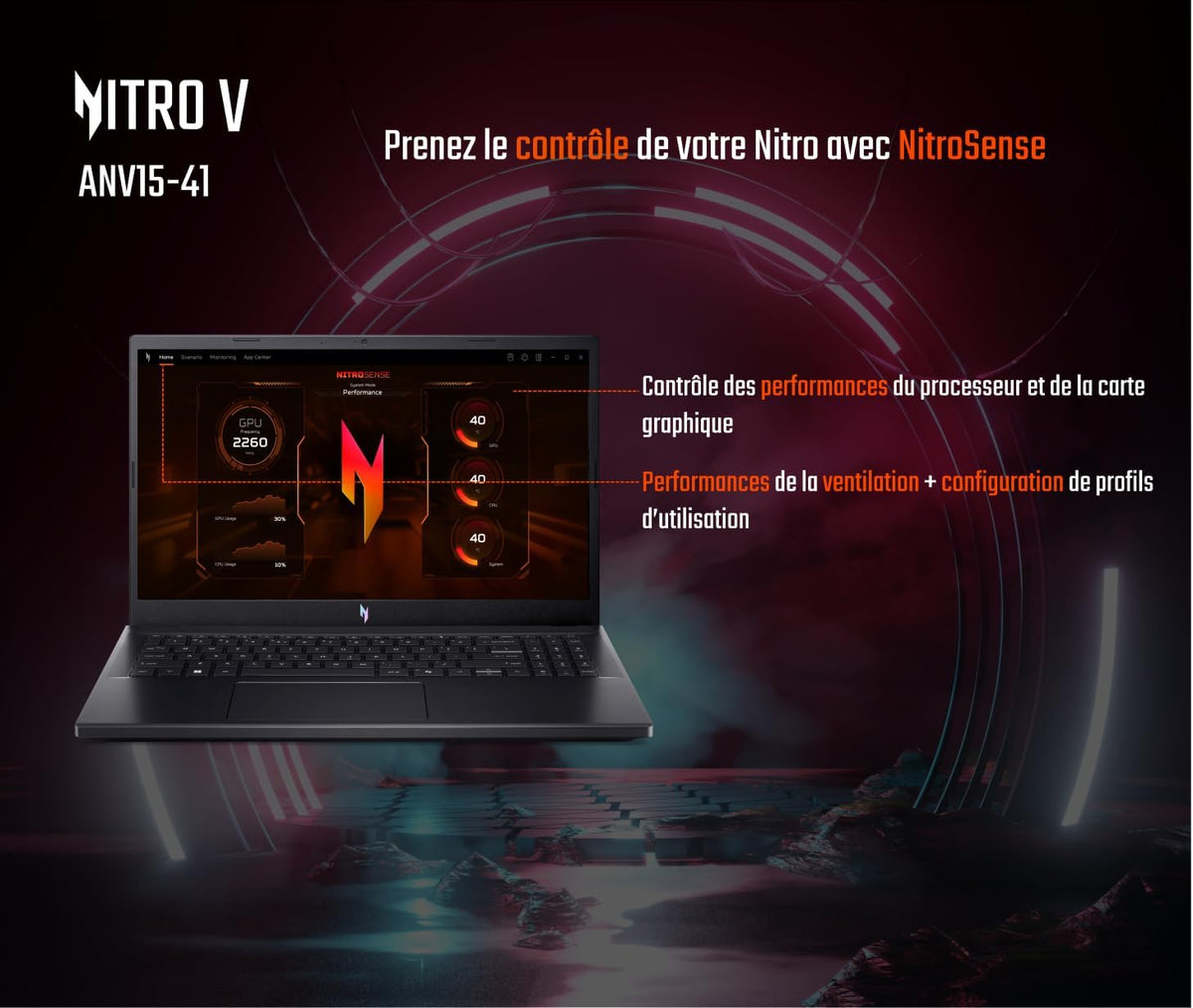 acer Nitro V 15 ANV15-41-R4FN, Ordenador Portátil Gaming 15.6'' Full HD IPS LCD 165Hz, (AMD Ryzen 5 7535HS, NVIDIA GeForce RTX 4050, RAM 16 GB, SSD 512 GB, Windows 11 Home) Teclado AZERTY, Negro