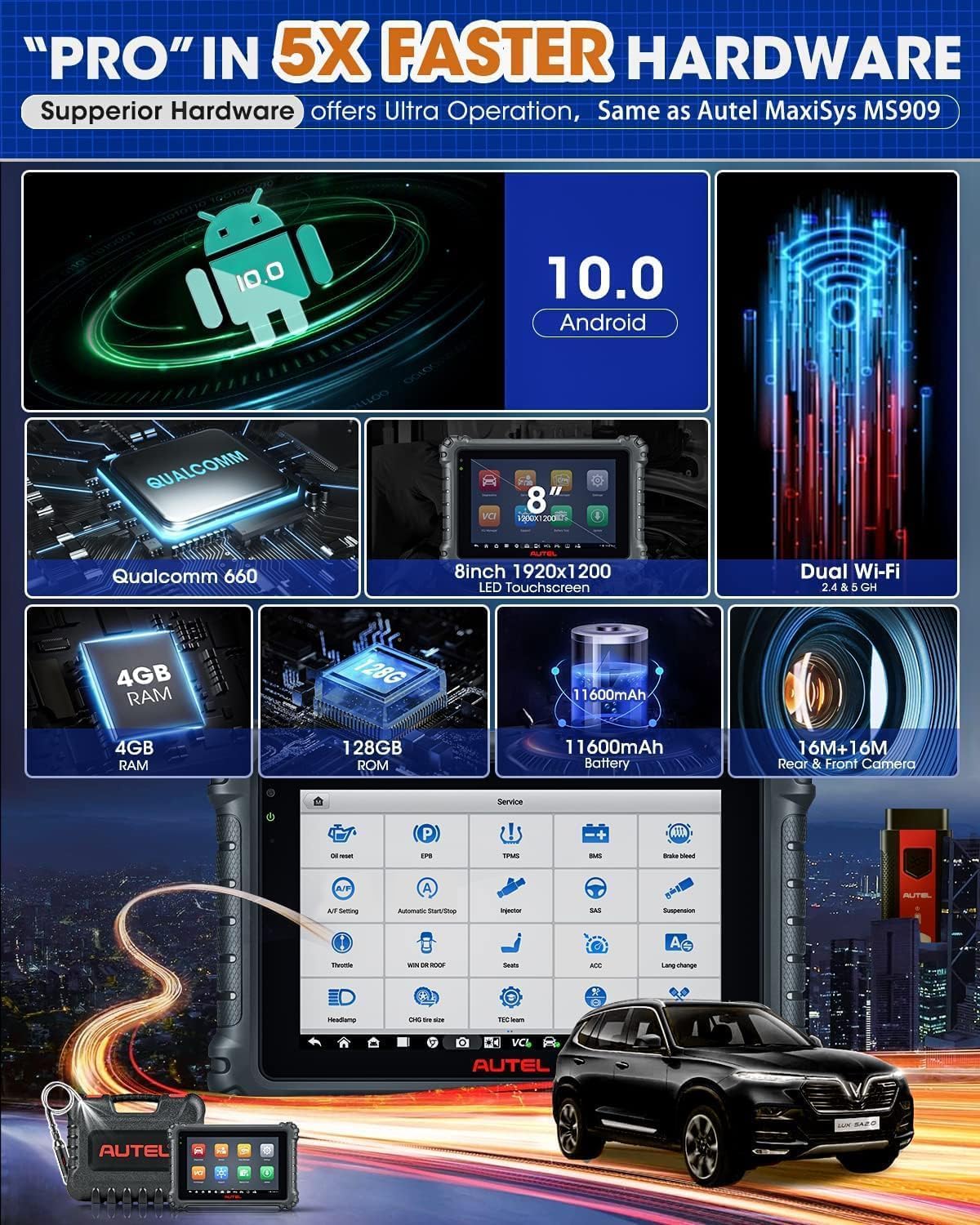 Autel MaxiCOM MK906 Pro con MV108S, Nuevo Modelo 2026 MS906 Pro MS906BT MP900BT, Codificación de ECU como Elite II MK908P, Escáner Bidireccional, más de 36 Servicios, Auto Scan 2.0