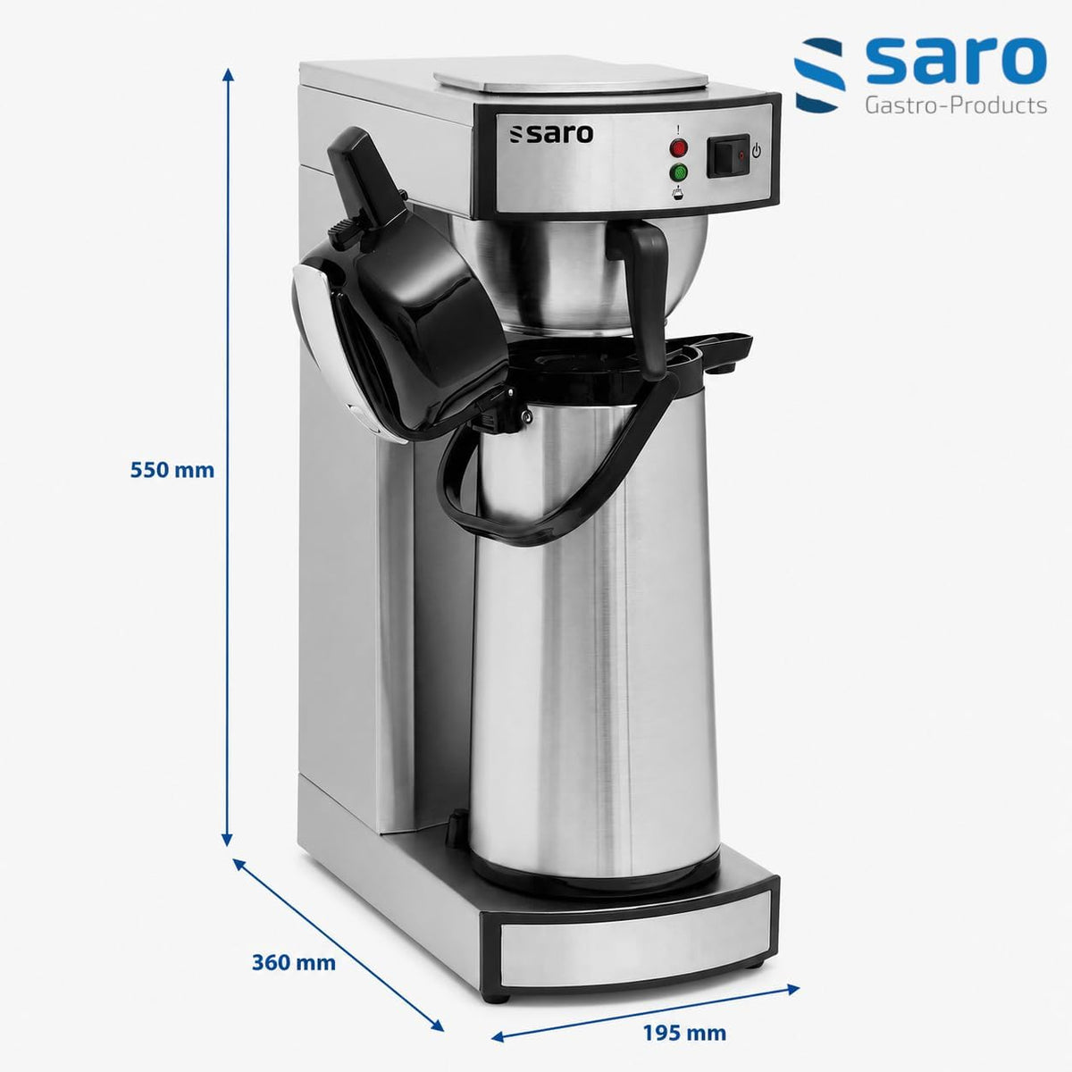 Cafetera Saro incl. jarra termo de acero inoxidable con bomba – 2,2 L – tiempo de preparación aprox. 5–6 min – protección contra funcionamiento en seco – 2,069 kW – modelo THERMO 24