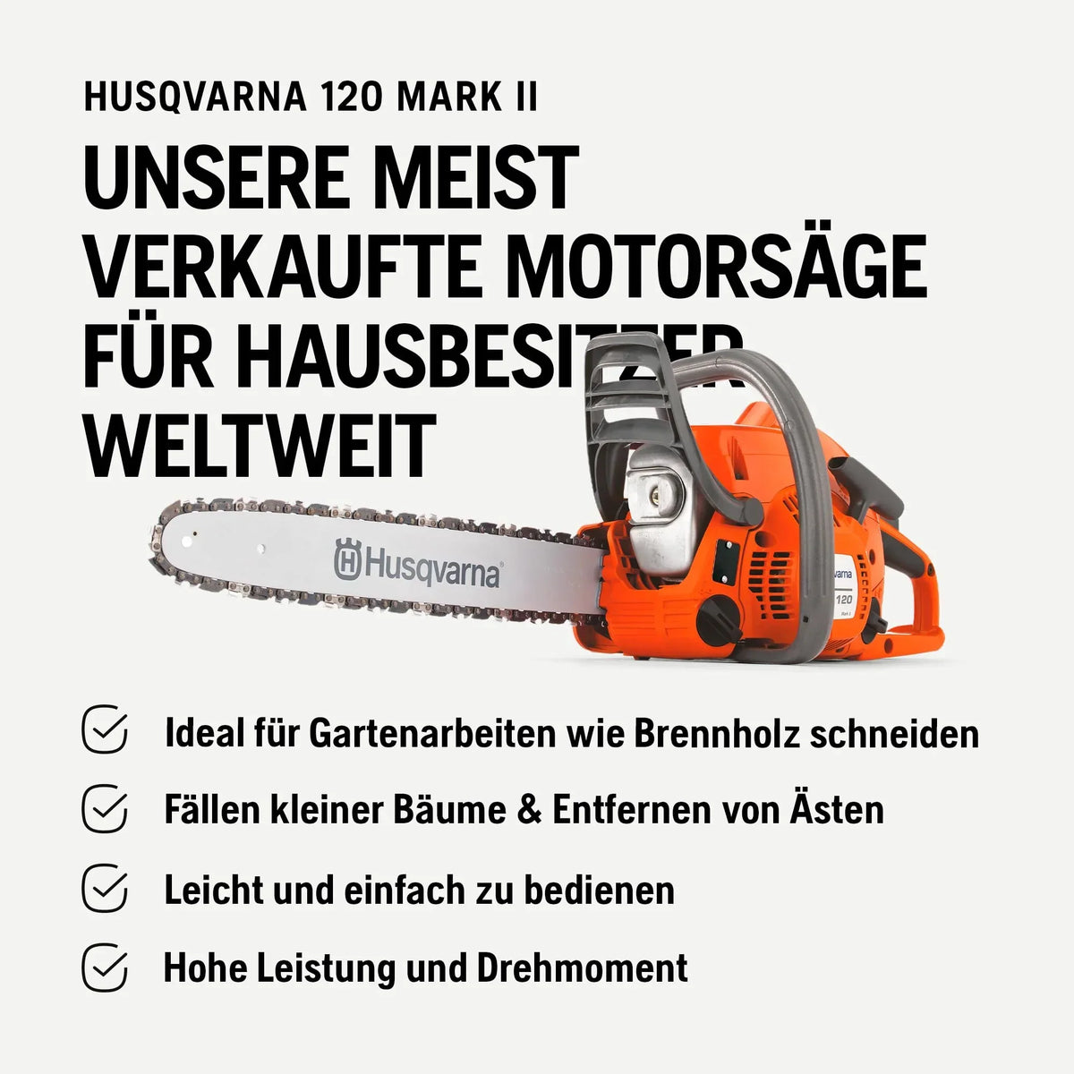 Motosierra de gasolina 120 Mark II 967861903 38,2 cm³ 1,4 kW espada de 14 pulgadas cadena H37 16,8 m/s