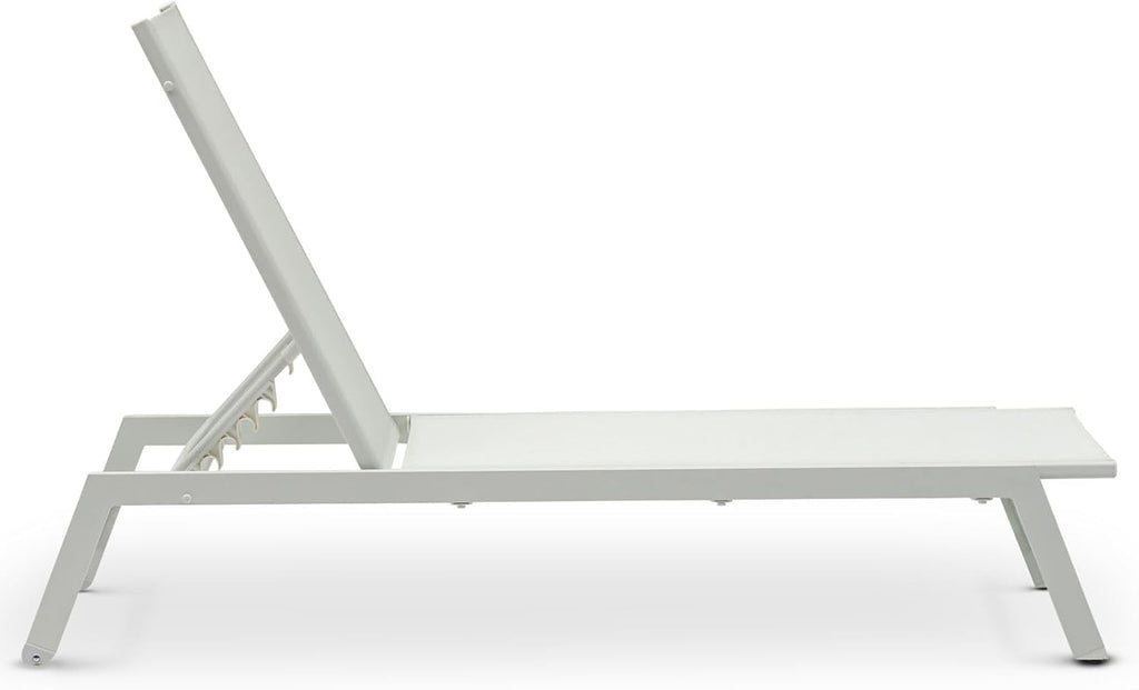 Tumbona de jardín IDIMEX ESPIRITU, altura regulable, color blanco crema – Tumbona de sol con cabezal ajustable de aluminio y textilene resistente a los rayos UV, para terraza, balcón, jardín, tumbona de relax para exterior