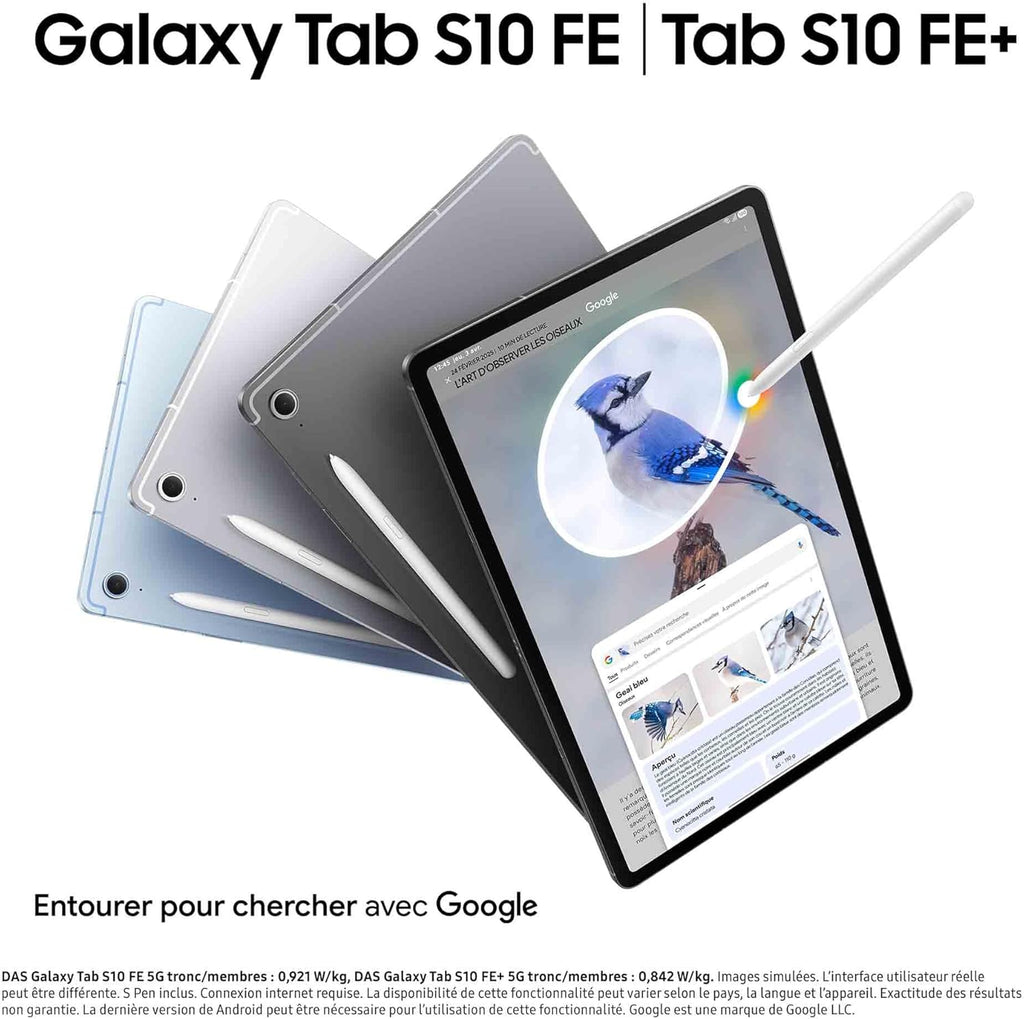 Samsung Galaxy Tab S10 FE+, Tablette Android WIFI 13,1" 128 Go, S Pen inclus, Certification IP68, Gris Anthracite, Chargeur secteur rapide 25 W inclus, Version FR