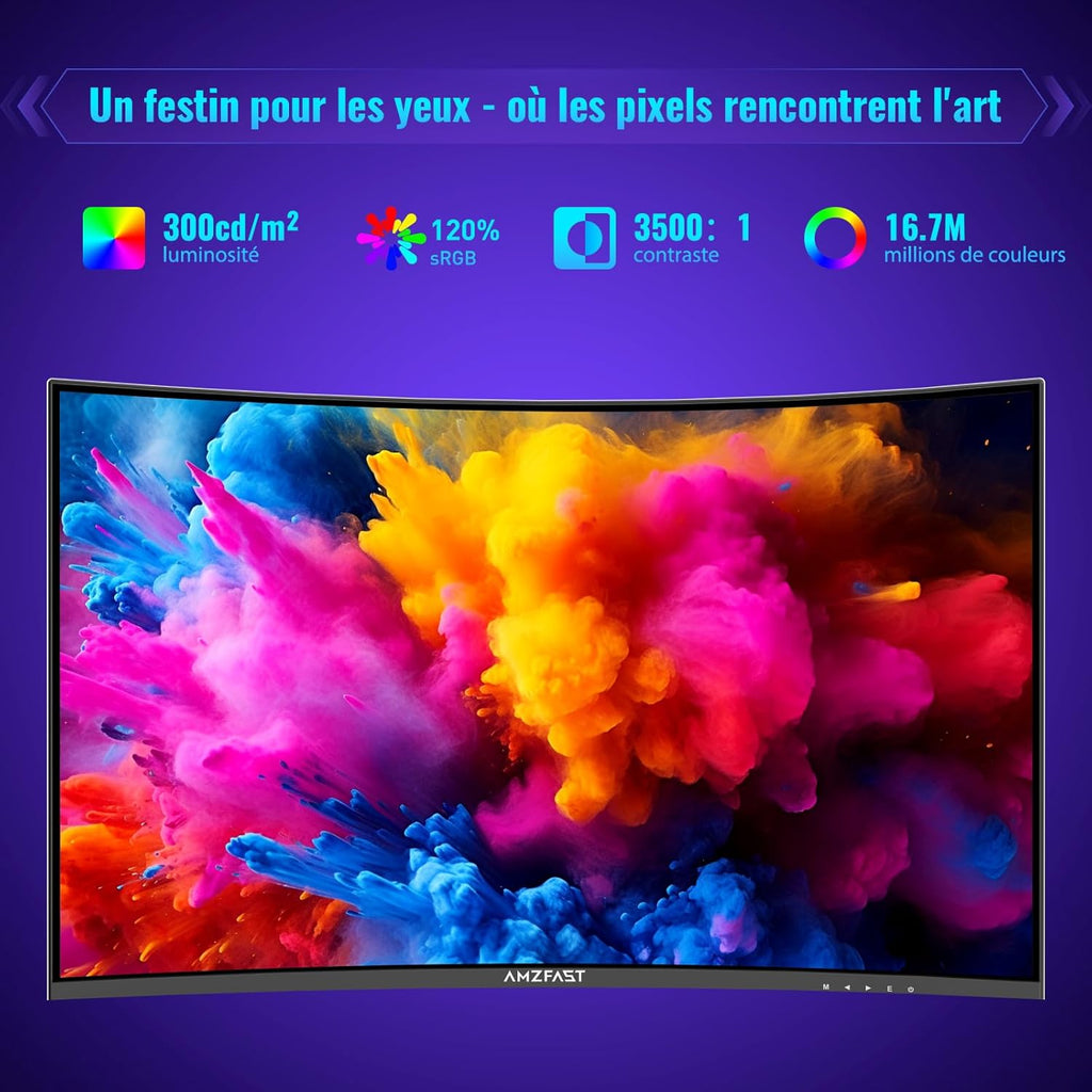 Monitor Gaming Curvo Amzfast de 32 pulgadas, QHD 2560x1440, 180Hz, 1 ms MPRT, 1500R, Adaptive Sync, luz azul reducida, sRGB 120%, HDR, HDMI 2.0/DP 1.2, VESA 75x75, AMZG32C3Q