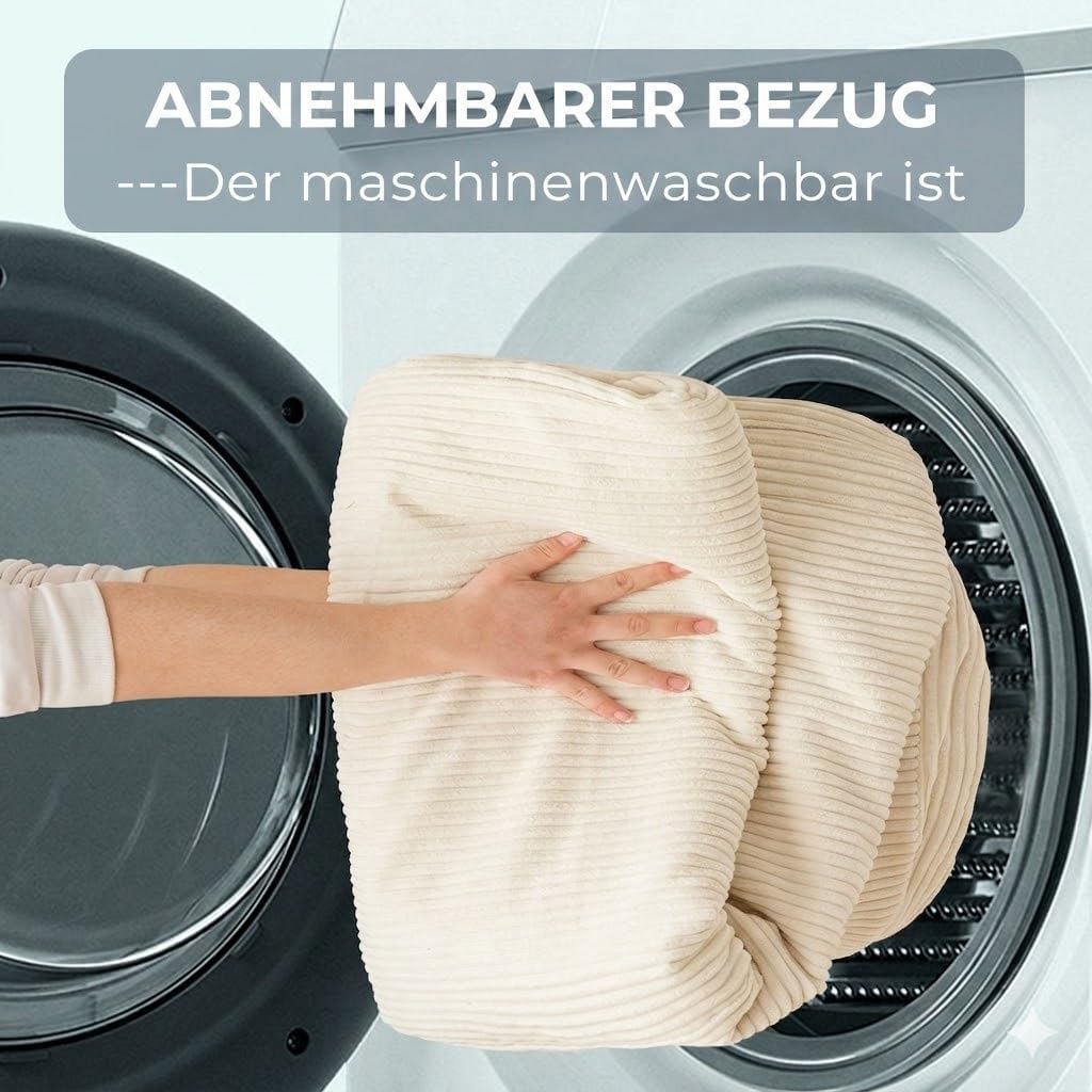 Cama tipo puf MAXYOYO, plegable, pana, sofá cama, colchón de suelo para adultos, extra grueso, plegable en 4 partes, sofá de suelo para dormitorio, sala de estar, beige, 75 x 240 cm