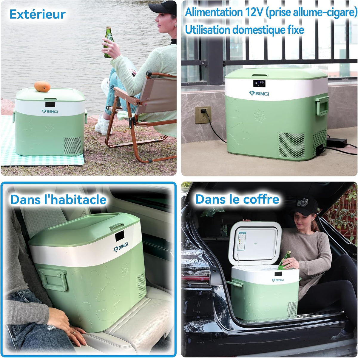 BINGI Nevera Eléctrica de Compresión para Coche de 22L con Enfriamiento Rápido - Refrigerador Portátil hasta -18°C, 12V/24V/220V, para Autocaravana, Furgoneta, Camión, Barco, Coche, Hogar, Camping