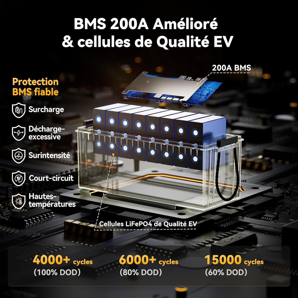 Batería de Litio Power Queen 12V 200Ah Plus, Batería LiFePO4 Recargable con BMS 200A, más de 4000 Ciclos, para Autocaravana, Energía Fuera de la Red, Furgoneta, Caravana…