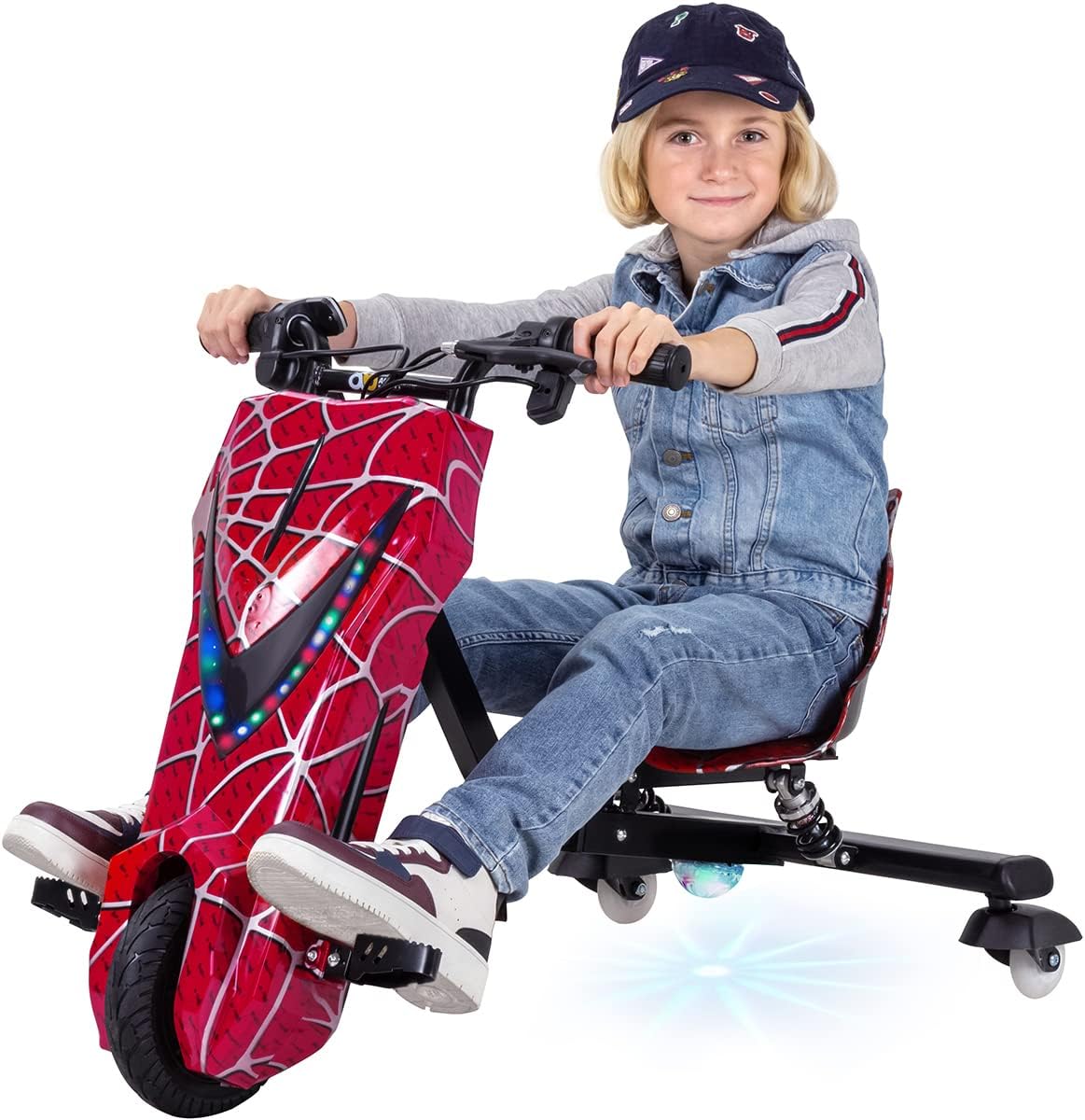 Actionbikes Motors Patinete Eléctrico Infantil para Derrapes | Motor de 𝟐𝟓𝟎 W - Carrito de Derrape 360° - 3 Niveles de Velocidad - Iluminación LED - Asiento Ajustable - Bluetooth - Kart de Derrape - Coche de Derrape (Space Purple)