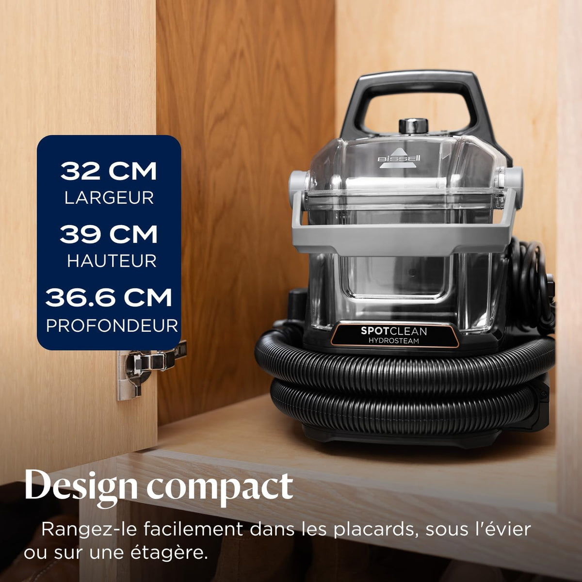BISSELL SpotClean HydroSteam, Limpiador de tapicerías, Motor potente de 1000 W, Limpiador a vapor con tecnología HydroSteam, Limpiador para alfombras, moquetas, muebles, telas, coche y más, 3689N