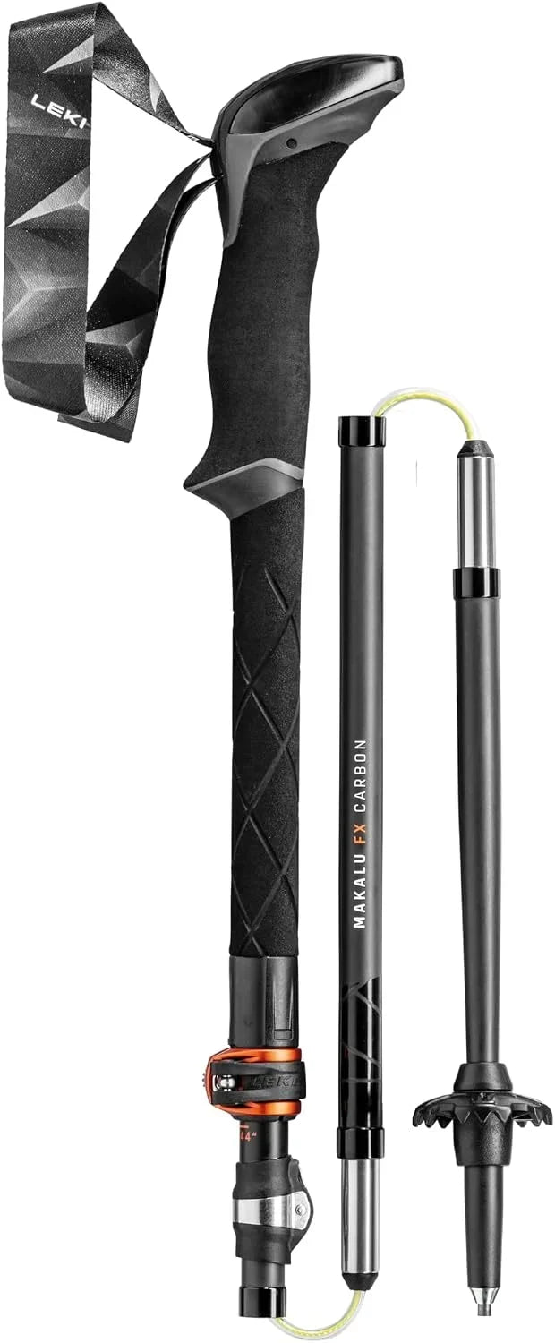 Bastones de trekking Makalu FX Carbon plegables ajustables de 4 piezas con cierre de pinza, eje de fibra de carbono, longitud hasta 130 cm