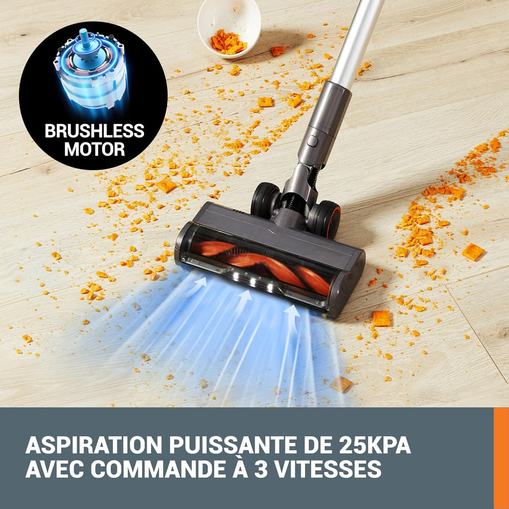 Aspiradora inalámbrica WORX 20V WX038, aspiradora de mano de 25Kpa, 45 min de autonomía, ligera para pelo de mascotas, alfombras, coche - incluye 2 baterías PowerShare, soporte de pared y cargador doble