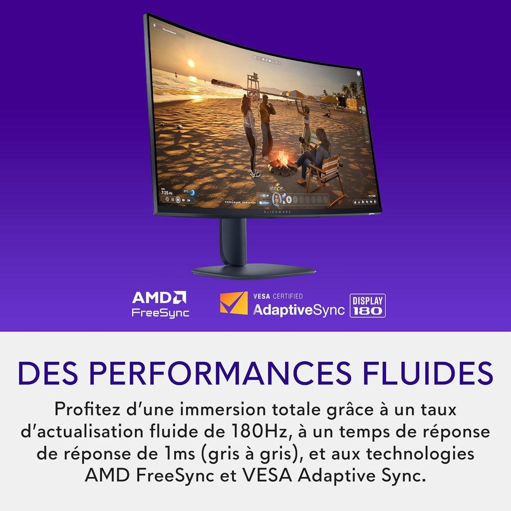 Monitor Gaming Alienware 32 - AW3225DM, QHD (2560x1440), Curvo 1500R, 180Hz, VA, 1ms, AMD FreeSync, VESA AdaptiveSync, 95% DCI-P3, HDR400, DisplayPort, 2 HDMI, 3 USB, 3 años de garantía