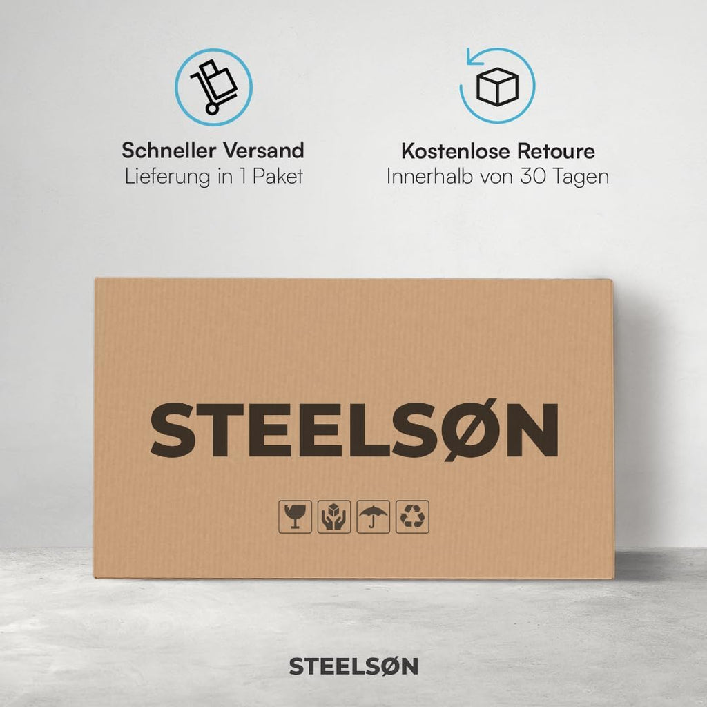 STEELSØN Elnath Sofá de jardín de 2 plazas – Salón de jardín de ratán negro/antracita – Cama lounge para balcón/jardín/terraza – sofá pequeño que ahorra espacio – Set de sofá para exteriores con cojines – muebles de balcón resistentes a la intemperie