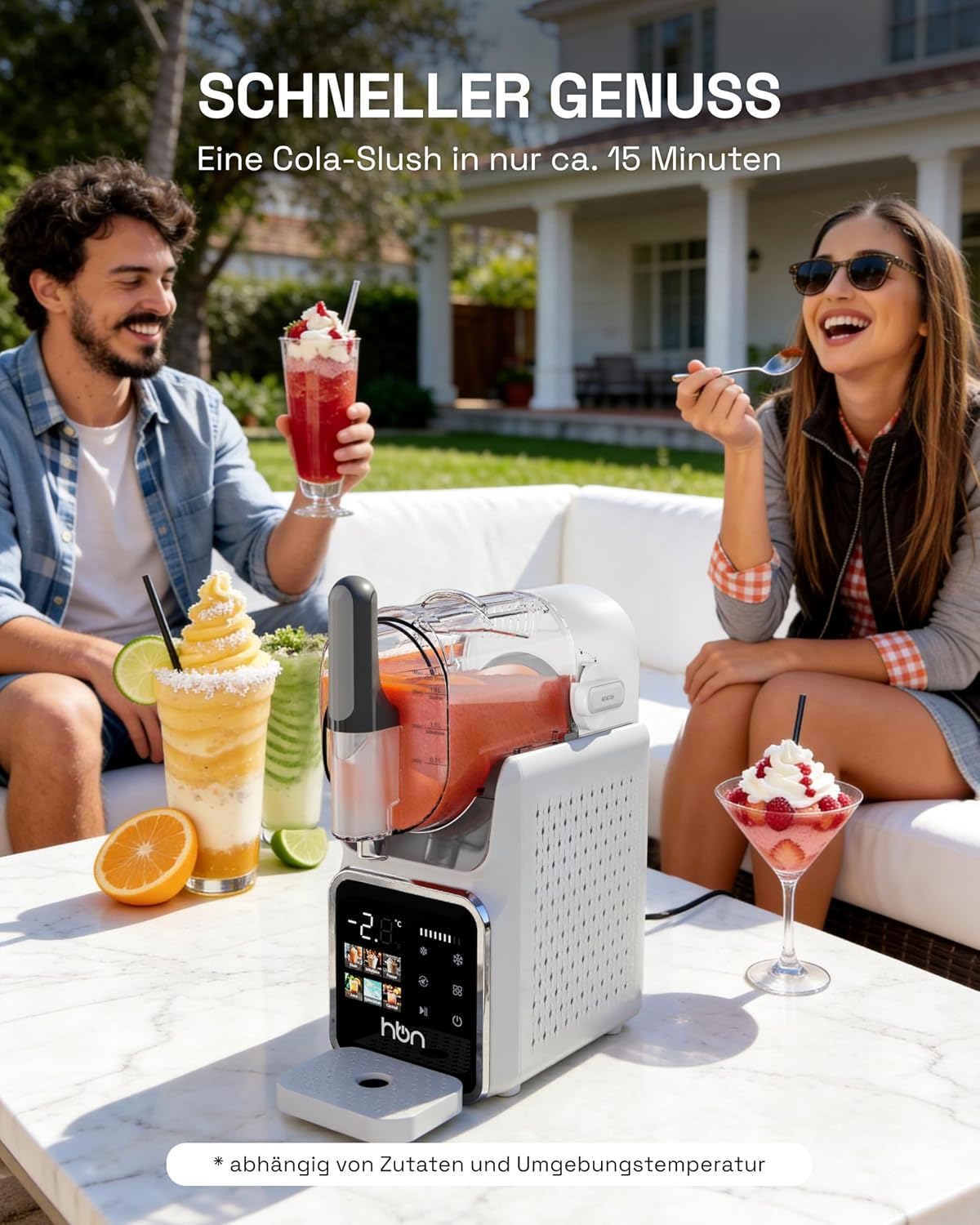 Máquina de granizados HBN 2L para hacer helados en casa con autolimpieza, no requiere hielo, 6 programas para granizados, cócteles, margaritas, frappés y batidos