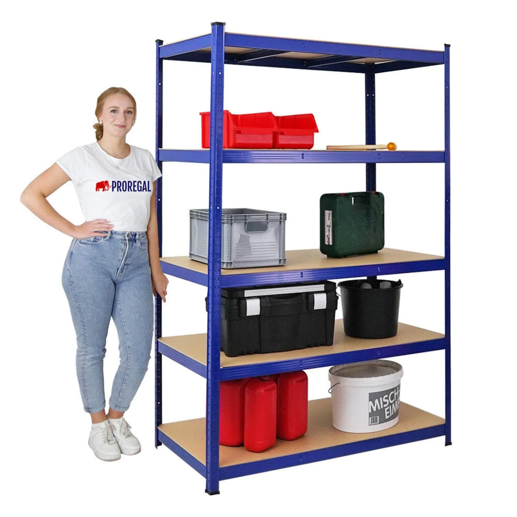 PROREGAL Estantería esquinera Ragnar 1x 180x90x60cm y Taurus 2x 180x120x60cm Azul, carga por balda 175kg, estantería de sótano, estantería de montaje sin tornillos