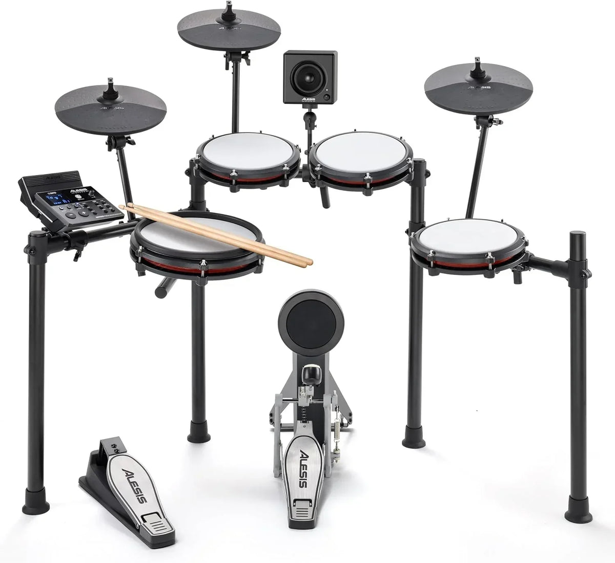 Alesis Nitro Max Kit - Kit de batería electrónica compacto con parches de malla silenciosos, caja de 10" de doble zona, Bluetooth, 440 sonidos BFD, Drumeo, USB MIDI, pedal de bombo