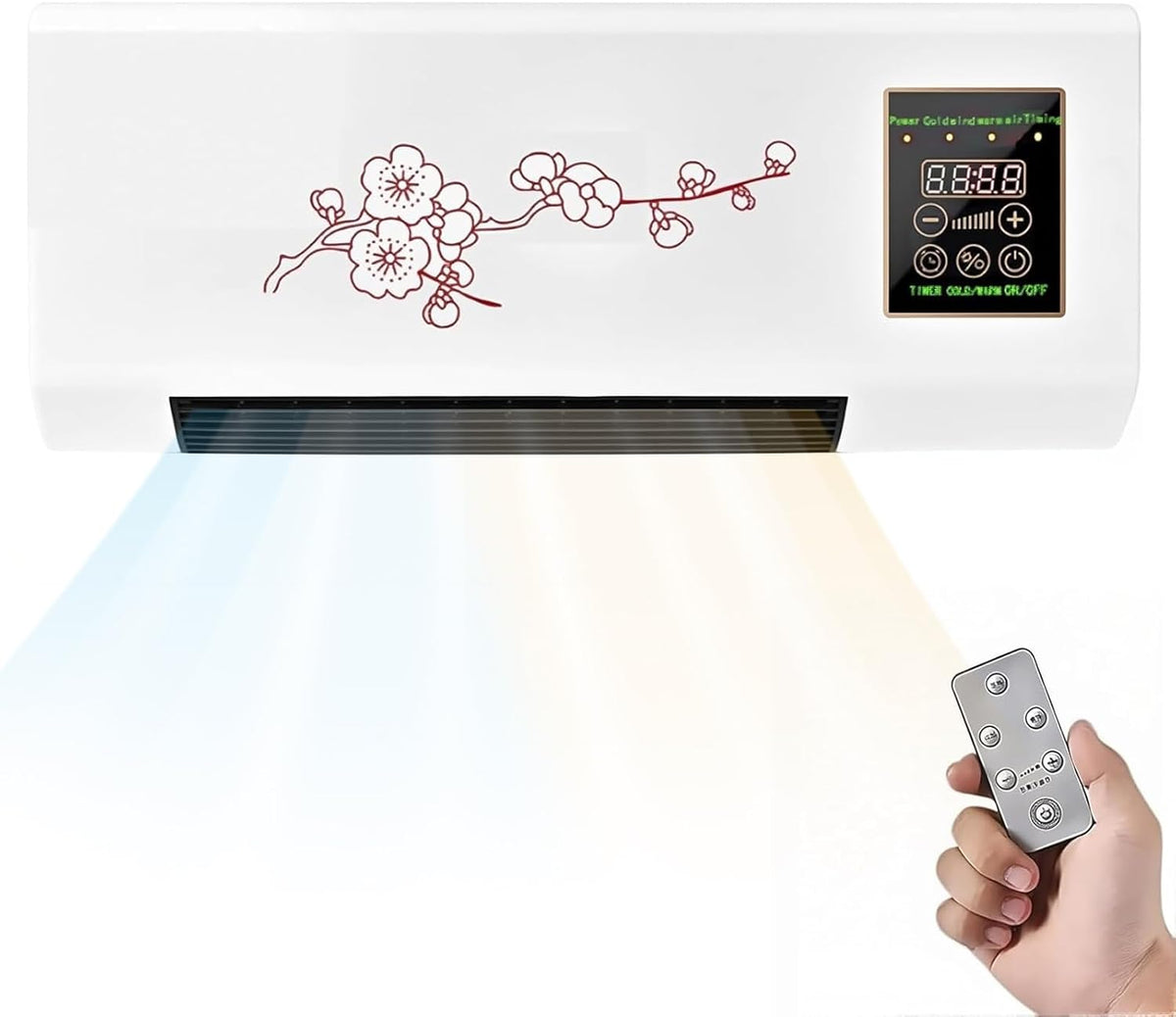 Aire acondicionado portátil, mini aire acondicionado de pared con control remoto y temporizador, funcionamiento silencioso, unidad compacta de refrigeración y calefacción para dormitorio red-flowers