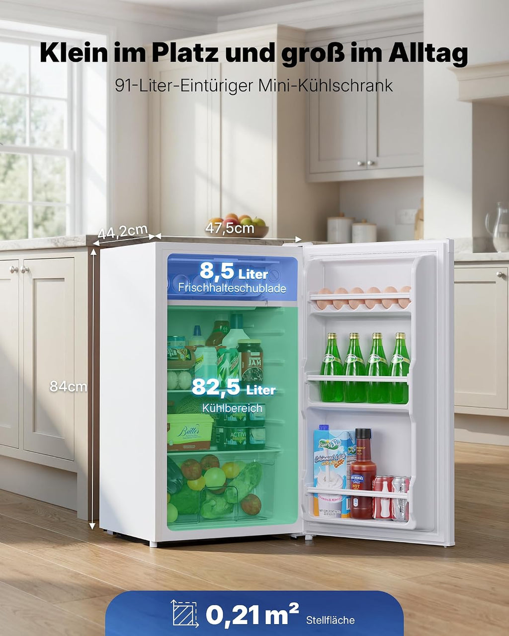Upstreman 91L Mini-nevera con congelador, 5 niveles de temperatura (0-10℃), eficiente energéticamente, funcionamiento silencioso de 41 dB, compacta y espaciosa para residencia de estudiantes/oficina