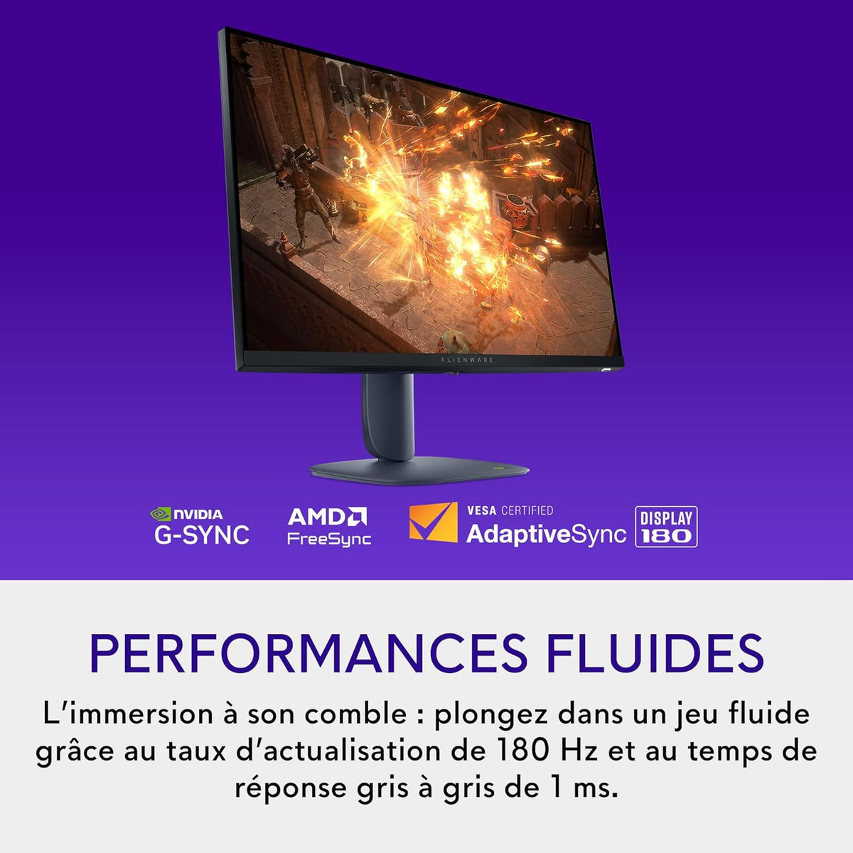 Monitor Gaming Alienware 27 - AW2725DM, QHD (2560x1440), 180Hz, Fast IPS, 1ms, Compatible con NVIDIA G-Sync, AMD FreeSync, 95% DCI-P3, HDR400, DisplayPort, 2 HDMI, 3 USB, 3 años de garantía