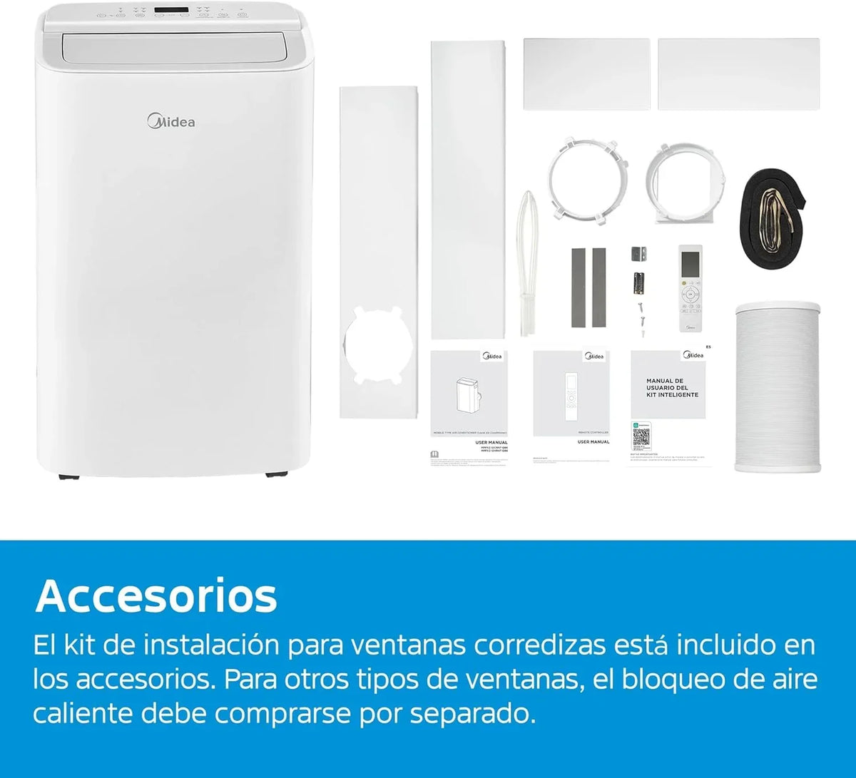 Aire Acondicionado Portátil MIDEA Pingüino 3 en 1 | 3000 Frigorías / 12000 BTU | Aire acondicionado silencioso para 43m2 - Deshumidificador, Ventilador, Climatizador 3500 W - 4 modalidades con kit de ventana