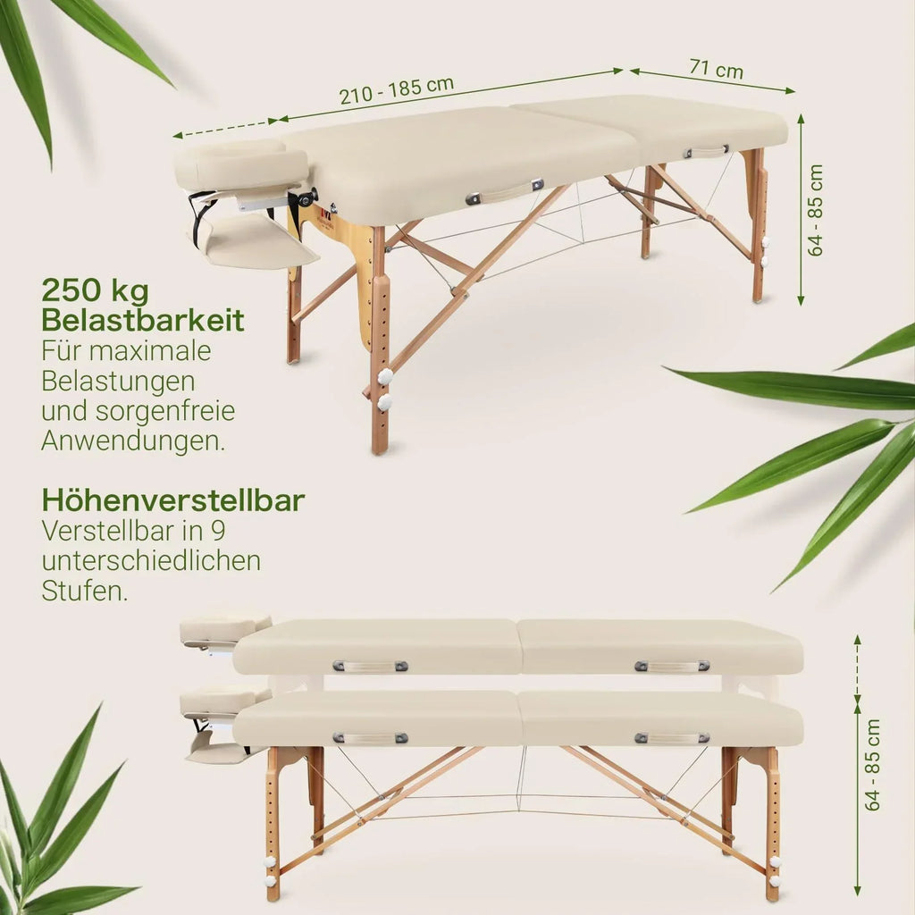 MA-CF-001 Camilla de masaje plegable y ajustable en altura 71 cm madera capacidad de carga 250 kg