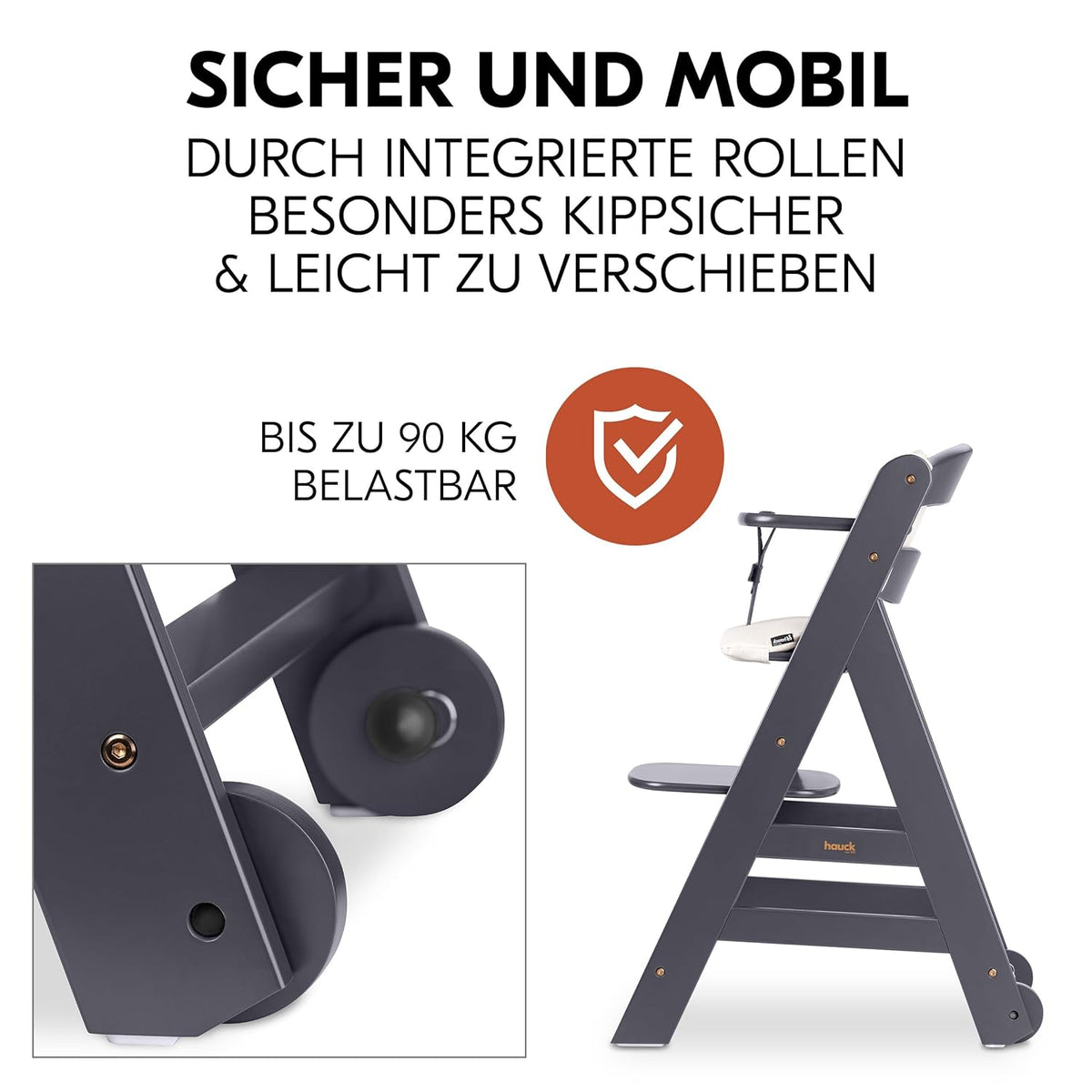 Hauck Trona Beta+ Newborn Set Eco Bouncer - Trona de madera evolutiva para bebés desde el nacimiento, incluye accesorio para recién nacidos, cojín de asiento y bandeja - Gris oscuro