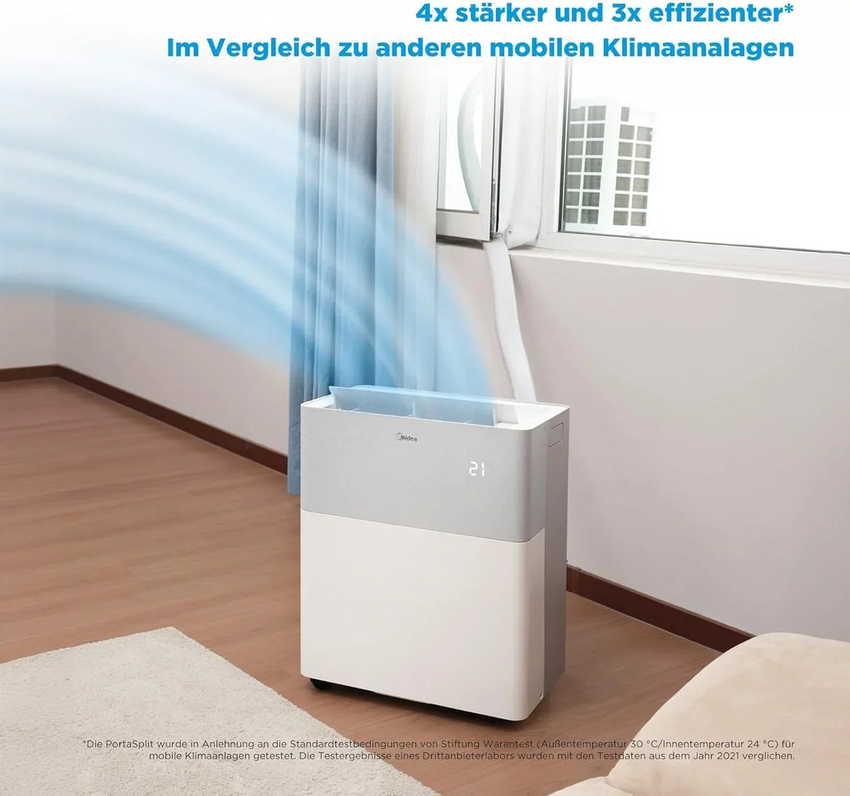 Aire acondicionado Midea Portasplit, bomba de calor portátil, refrigeración A++/calefacción A+, 12000 BTU 3,5 kW, para estancias de hasta 42 m² / 105 m³, solo 39 dB(A) en modo silencioso