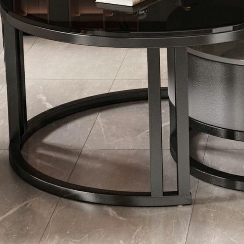 Mesa de centro ovalada de piedra, juego de 2, mesa de salón con cajón, mesa auxiliar de cristal, negro/gris – Gris, (99,9 cm L x 49,9 cm An x 40,6 cm Al) + (69,9 cm L x 69,9 cm An x 45,7 cm Al)