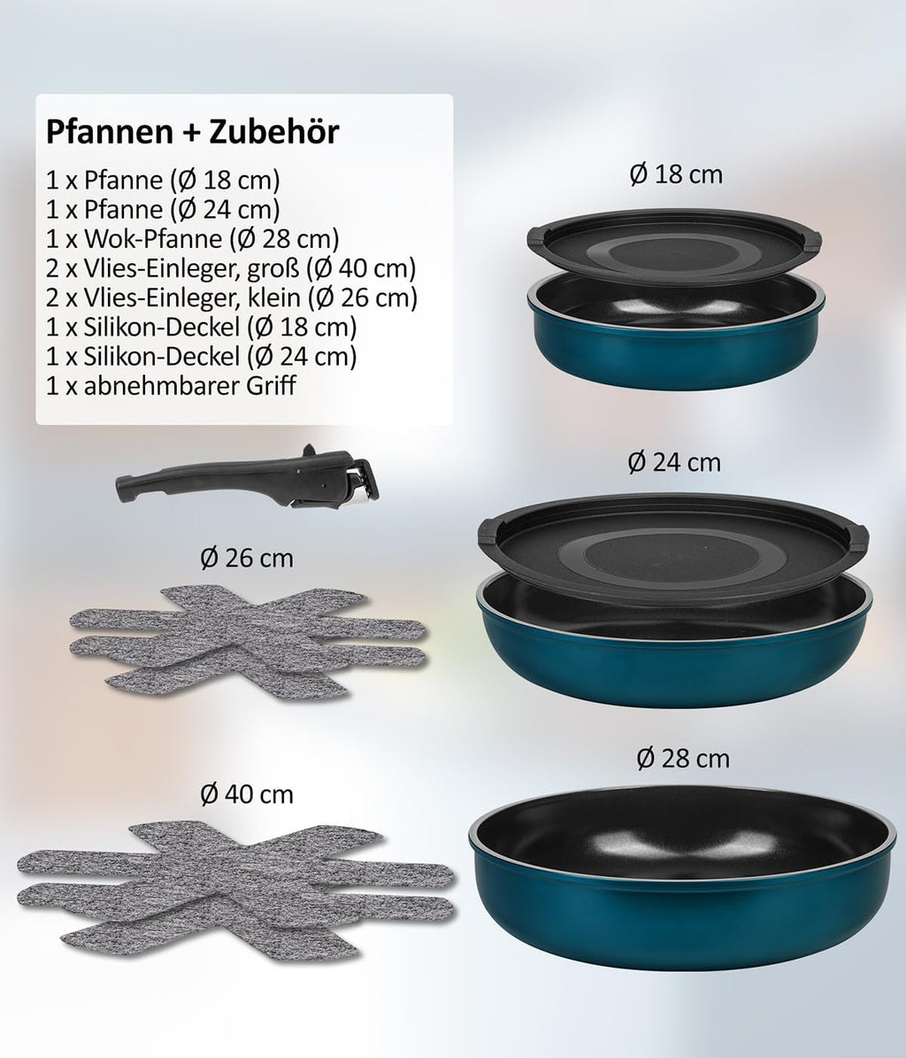 Juego de sartenes y ollas Kelton 3 en 1 con tapa y cortador de verduras, 27 piezas, batería de cocina con sartenes y ollas con revestimiento antiadherente, libre de PFOA y PTFE, mango extraíble