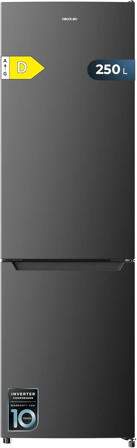 Frigorífico combi Cecotec Bolero CoolMarket Combi 250 Dark D. Capacidad de 250 L, clase D, compresor Inverter, Total No Frost, Multi Airflow y puerta reversible. Ahorro de energía garantizado.
