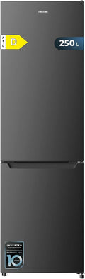 Frigorífico combi Cecotec Bolero CoolMarket Combi 250 Dark D. Capacidad de 250 L, clase D, compresor Inverter, Total No Frost, Multi Airflow y puerta reversible. Ahorro de energía garantizado.