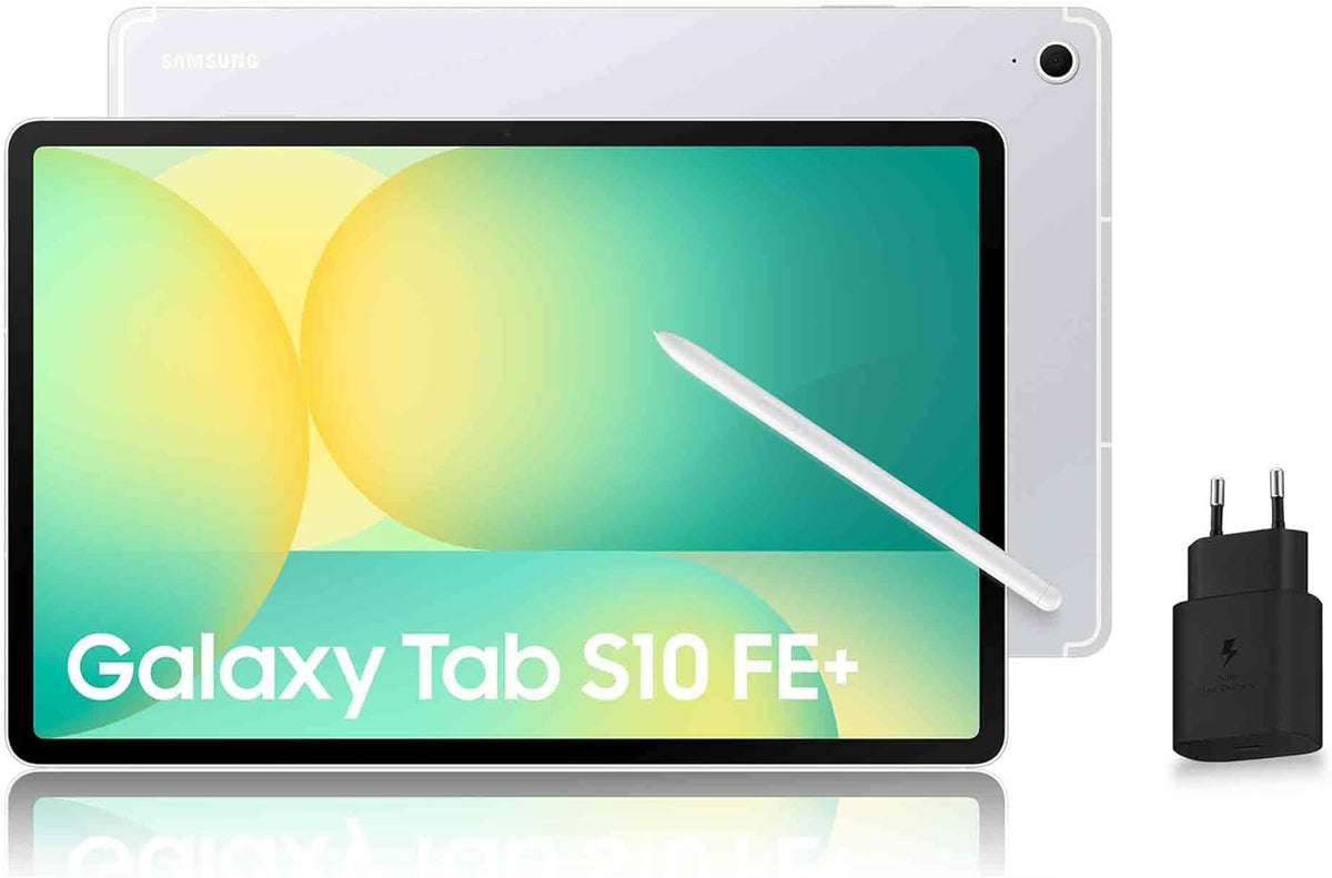 Samsung Galaxy Tab S10 FE+, Tablette Android WIFI 13,1" 128 Go, S Pen inclus, Certification IP68, Plata, Chargeur secteur rapide 25W inclus, Version FR