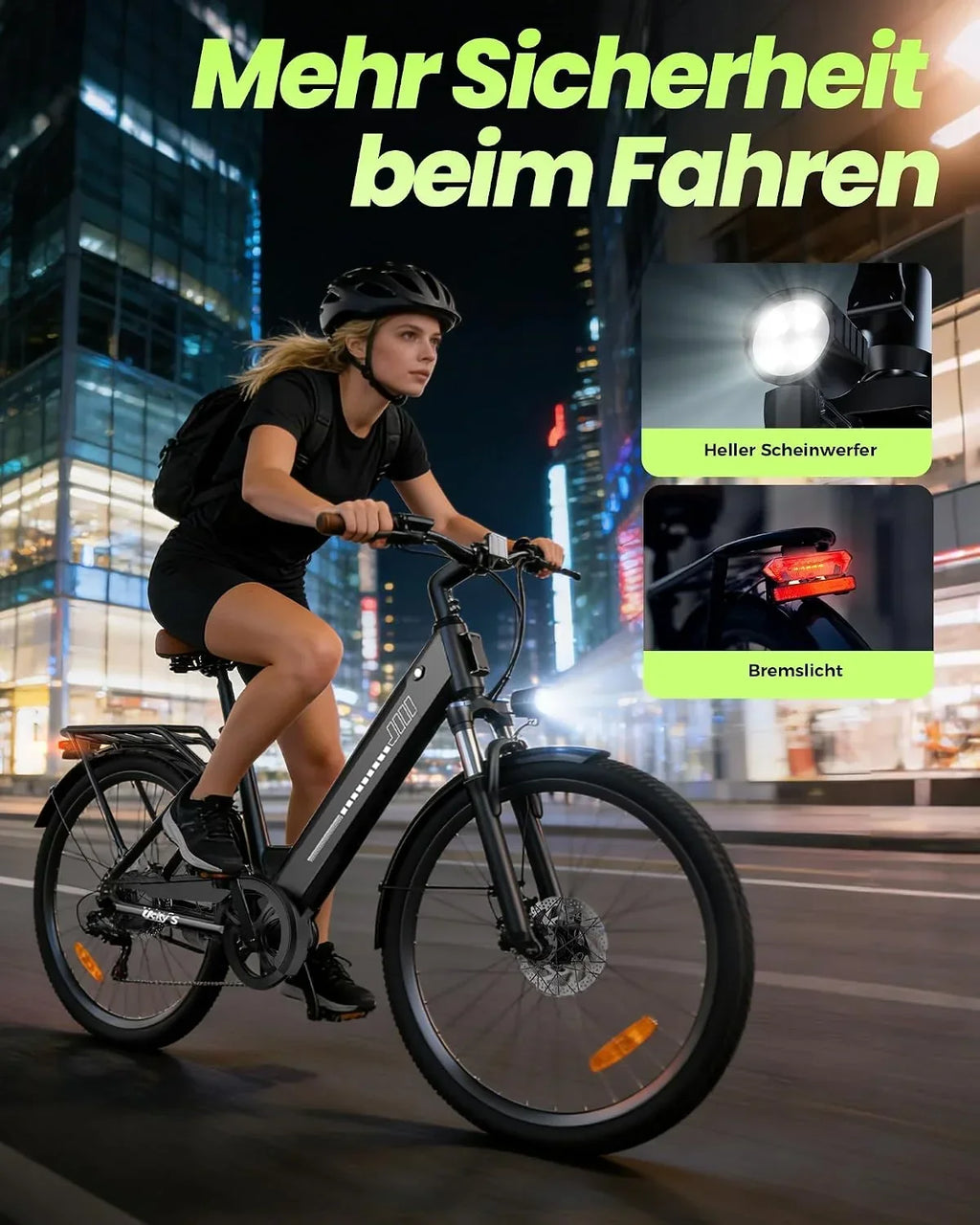 Bicicleta eléctrica urbana UcityS de 26 pulgadas, 250 W, 7 velocidades, autonomía PAS de 55 millas