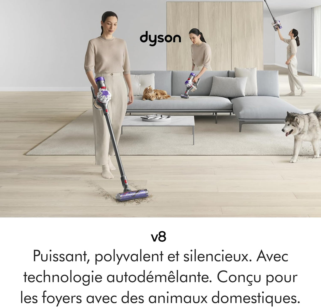 Aspiradora inalámbrica Dyson V8 Advanced, 130 AW, hasta 40 minutos de autonomía, cepillo Motorbar antienredos, elimina el pelo de mascotas, aspiradora de mano y suelo