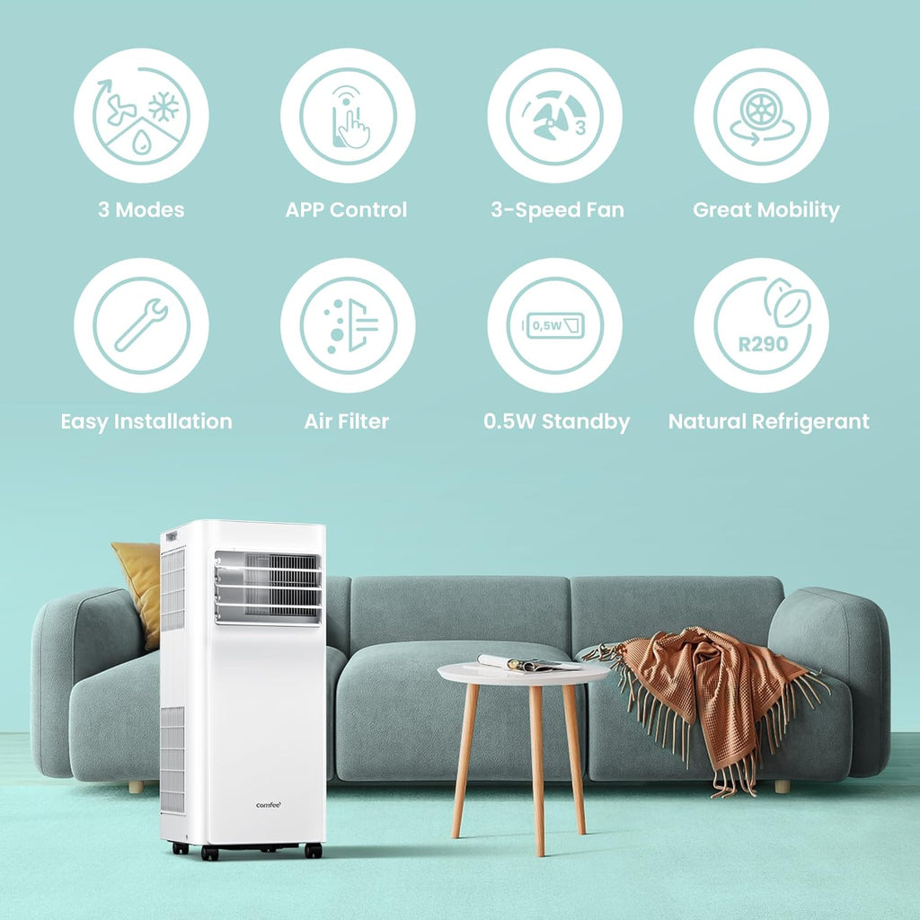 Aire acondicionado portátil Comfee MPPH-09CRN7, 9000 BTU 2,6kW, refrigeración, ventilación y deshumidificación, para habitaciones de hasta 88m³ (33㎡), aire acondicionado portátil con tubo de escape