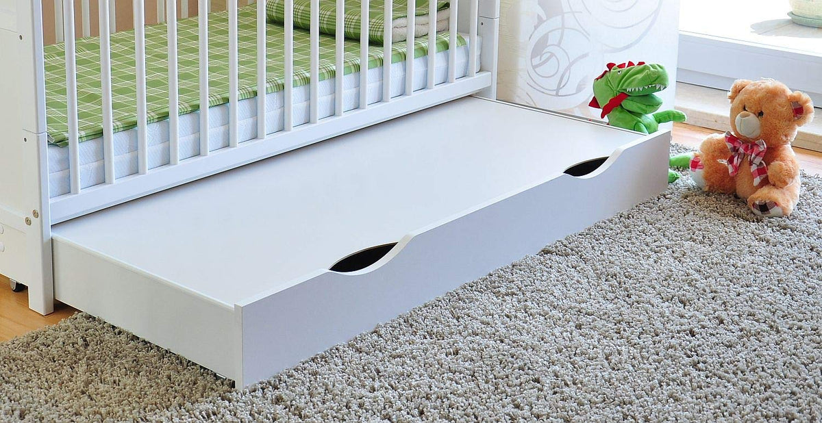 Cuna con cajón, altura regulable en 3 posiciones, colchón de aloe vera de 6 cm, protectores de dentición, convertible en cama infantil, 120 x 60 cm, blanco