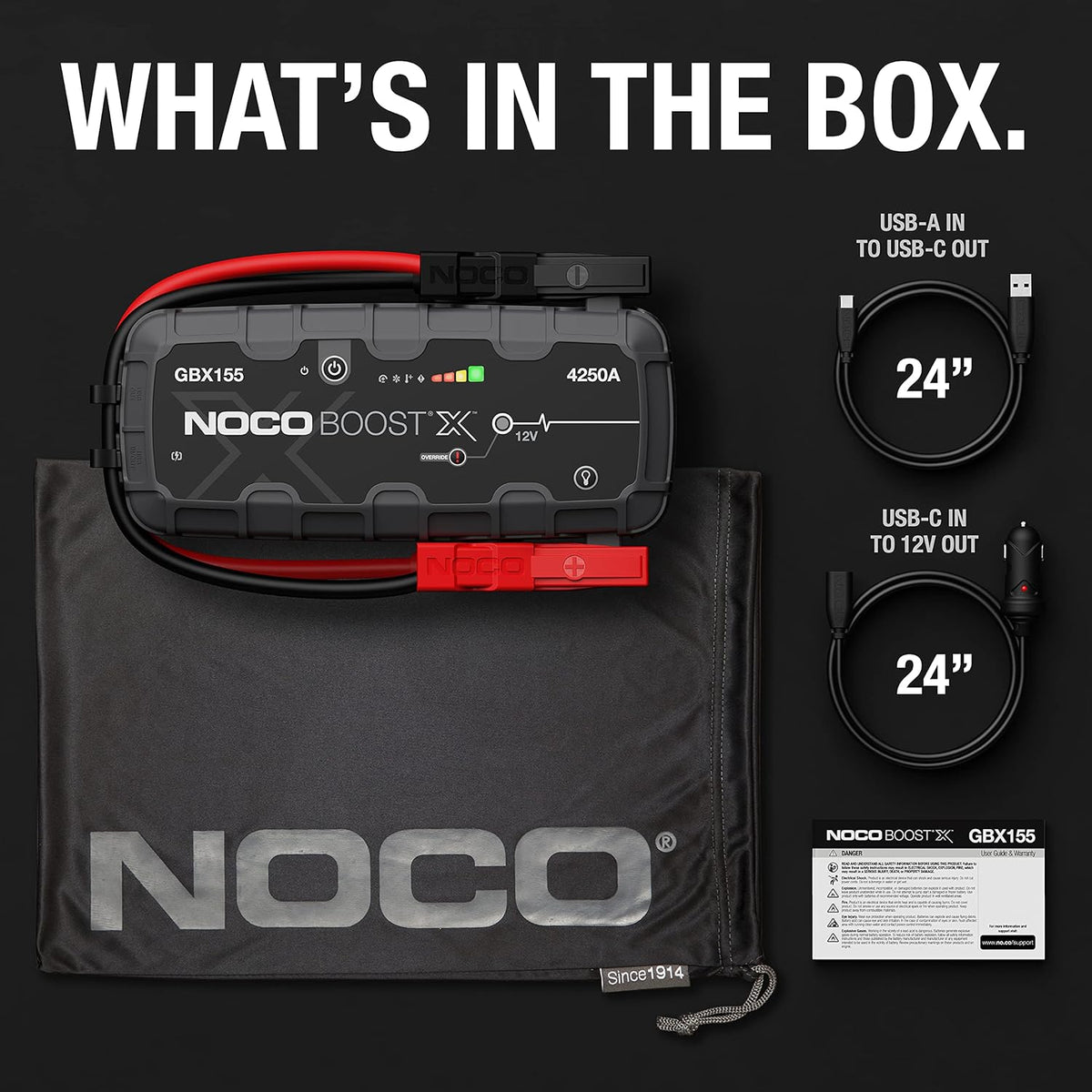 NOCO Boost X GBX155: Arrancador de batería UltraSafe de 4250A – Arrancador de litio de 12V y cables de arranque – Booster portátil para motores de gasolina de hasta 10,0L y diésel de hasta 8,0L