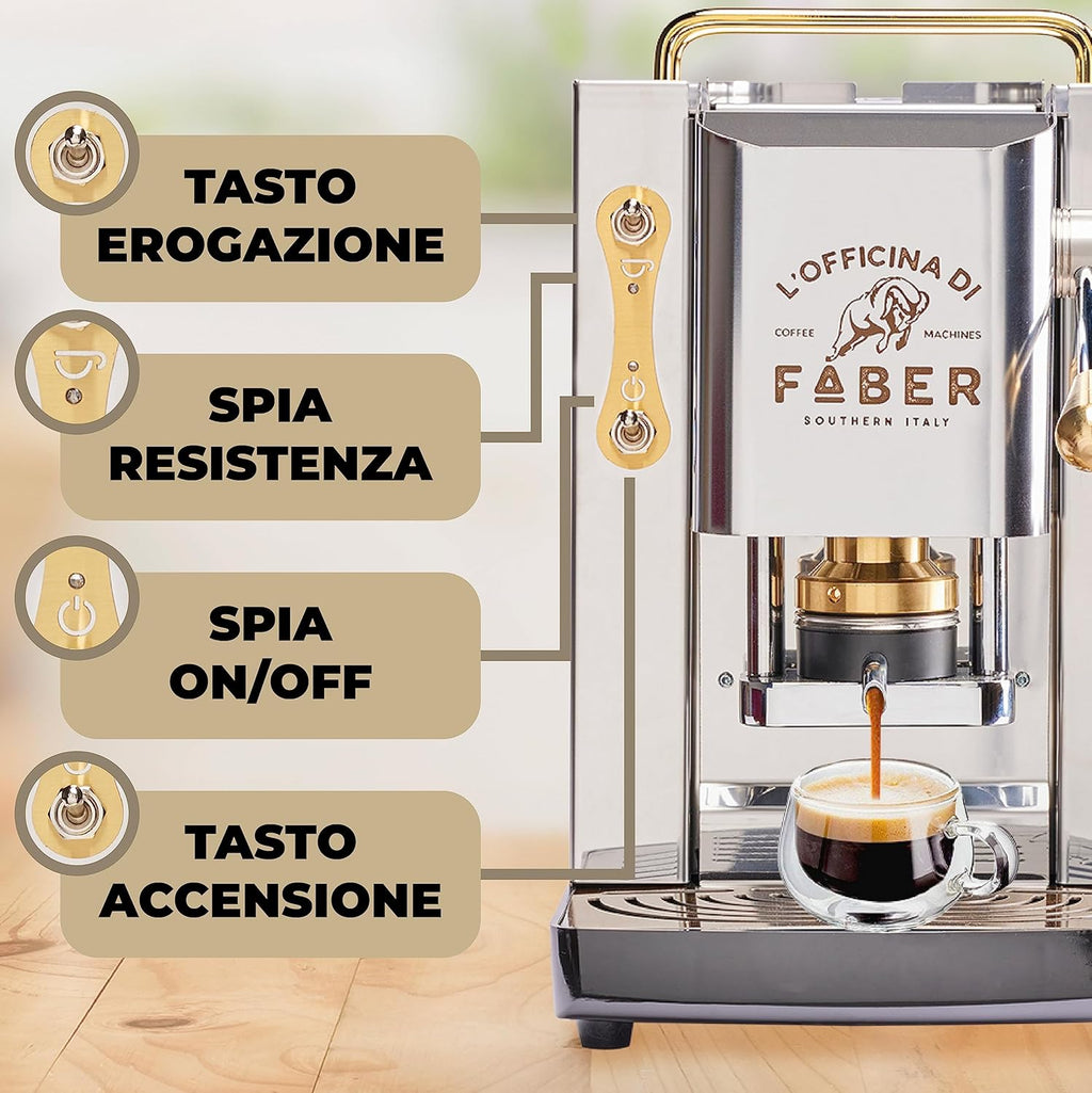 Cafetera Faber PRO Total Deluxe de latón, papel ESE de 44 mm, 1,3 litros, (blanco)