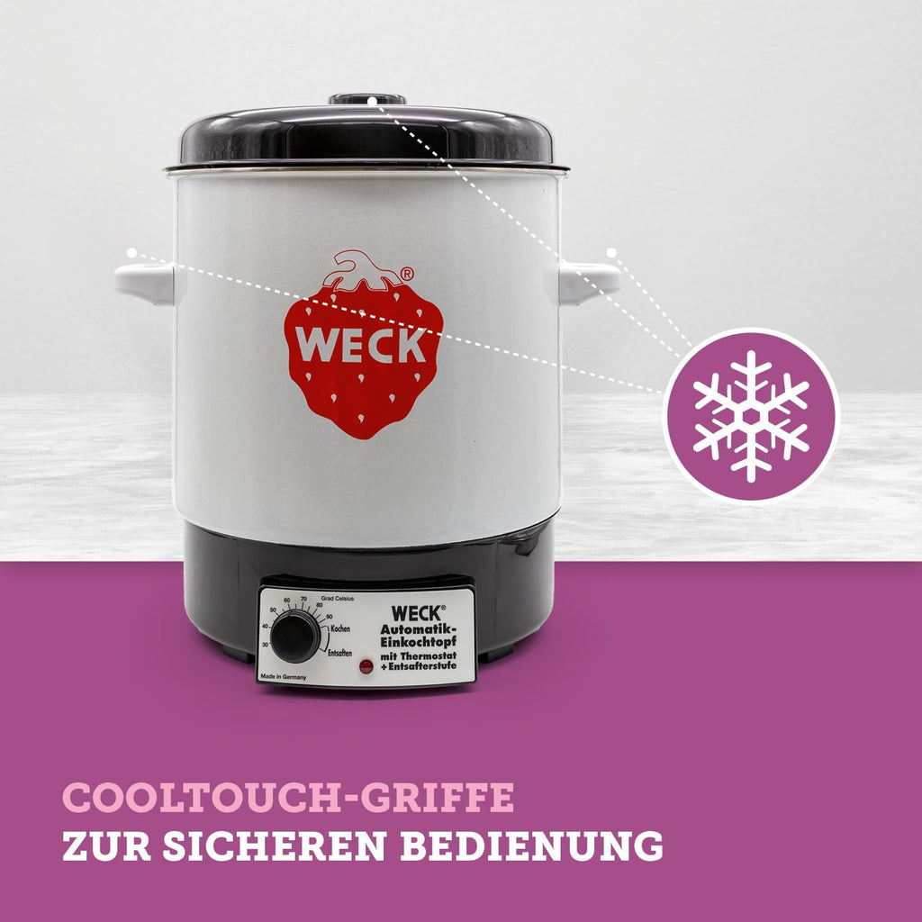 WECK Einkochautomat WAT14 (Serie Finale) esmaltado con termostato de precisión – Olla para conservas de 29 L, calentador de vino caliente, extractor de jugos al vapor, autoclave para conservas – Hecho en Alemania, alta calidad y versátil