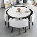 Juego de mesa de comedor y 4 sillas, mesa de comedor redonda de 90 cm y 4 sillas de comedor de piel sintética, ahorro de espacio para cocina, salón, balcón, restaurante, oficina, madera + gris claro, redondo blanco y negro
